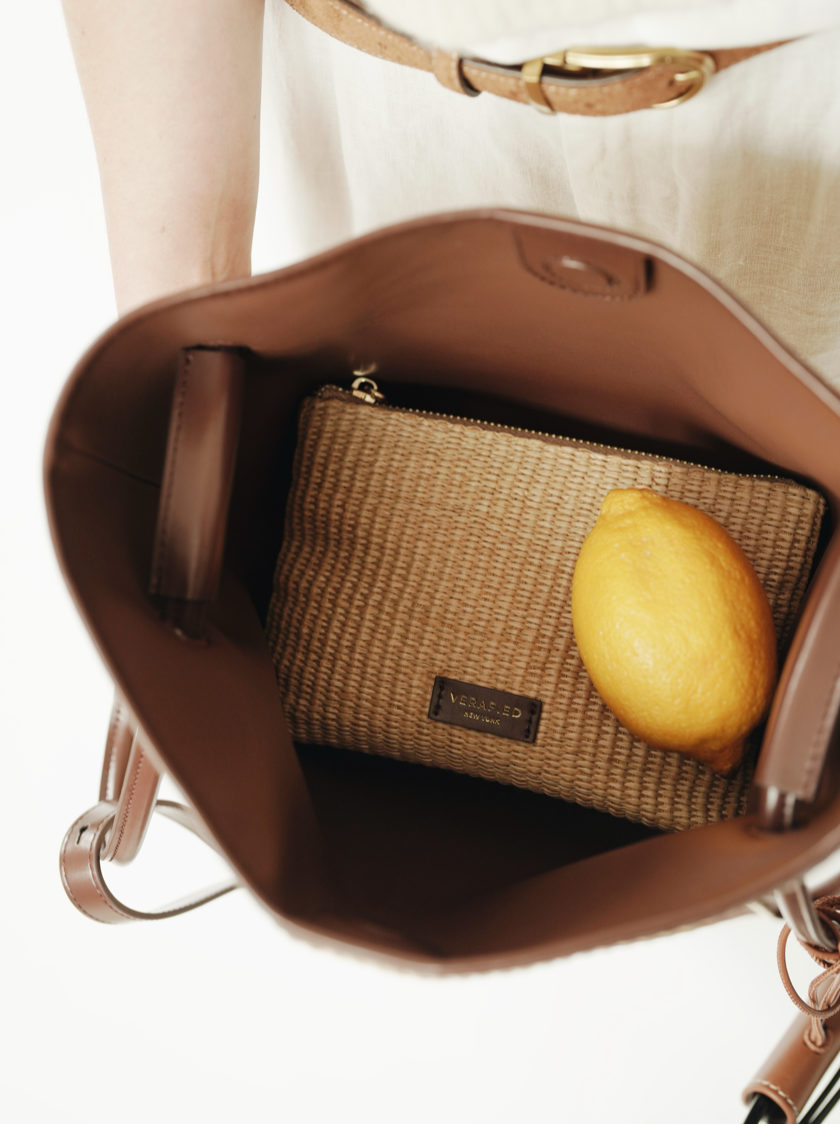 Leather-trimmed Raffia Bucket Bag (Final Sale)