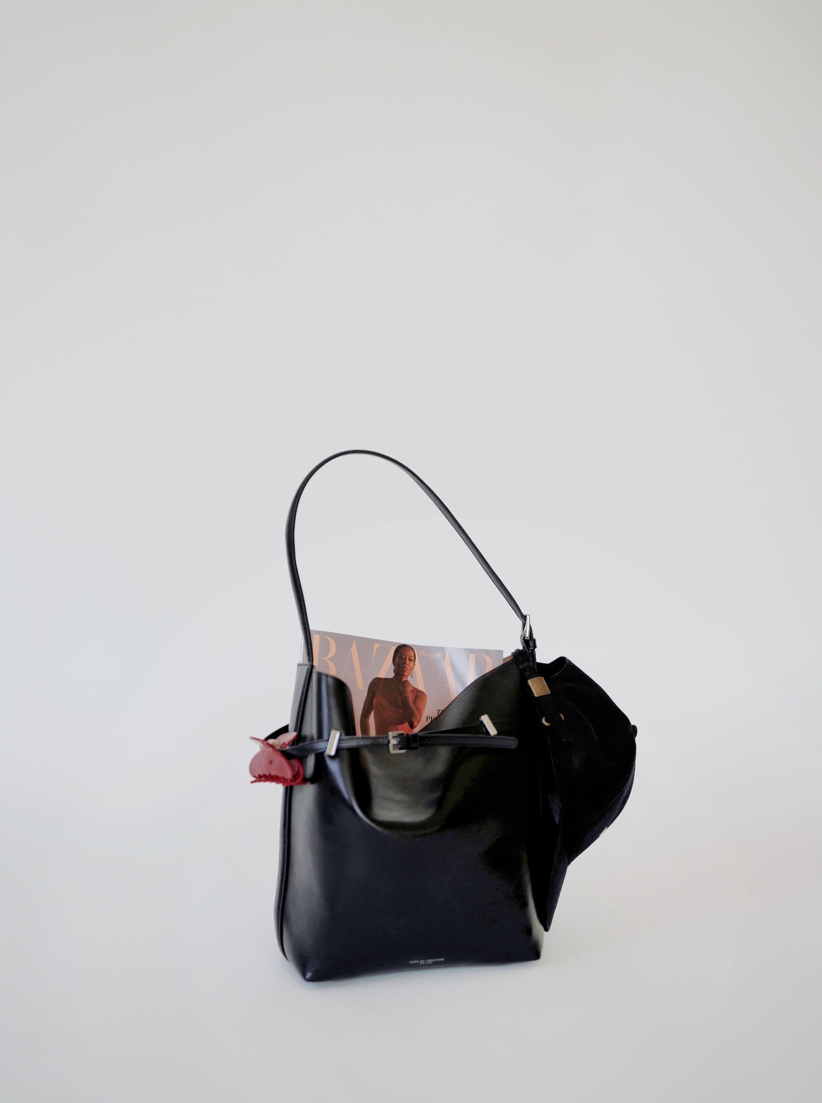 Black Belted Leather Tote Bag