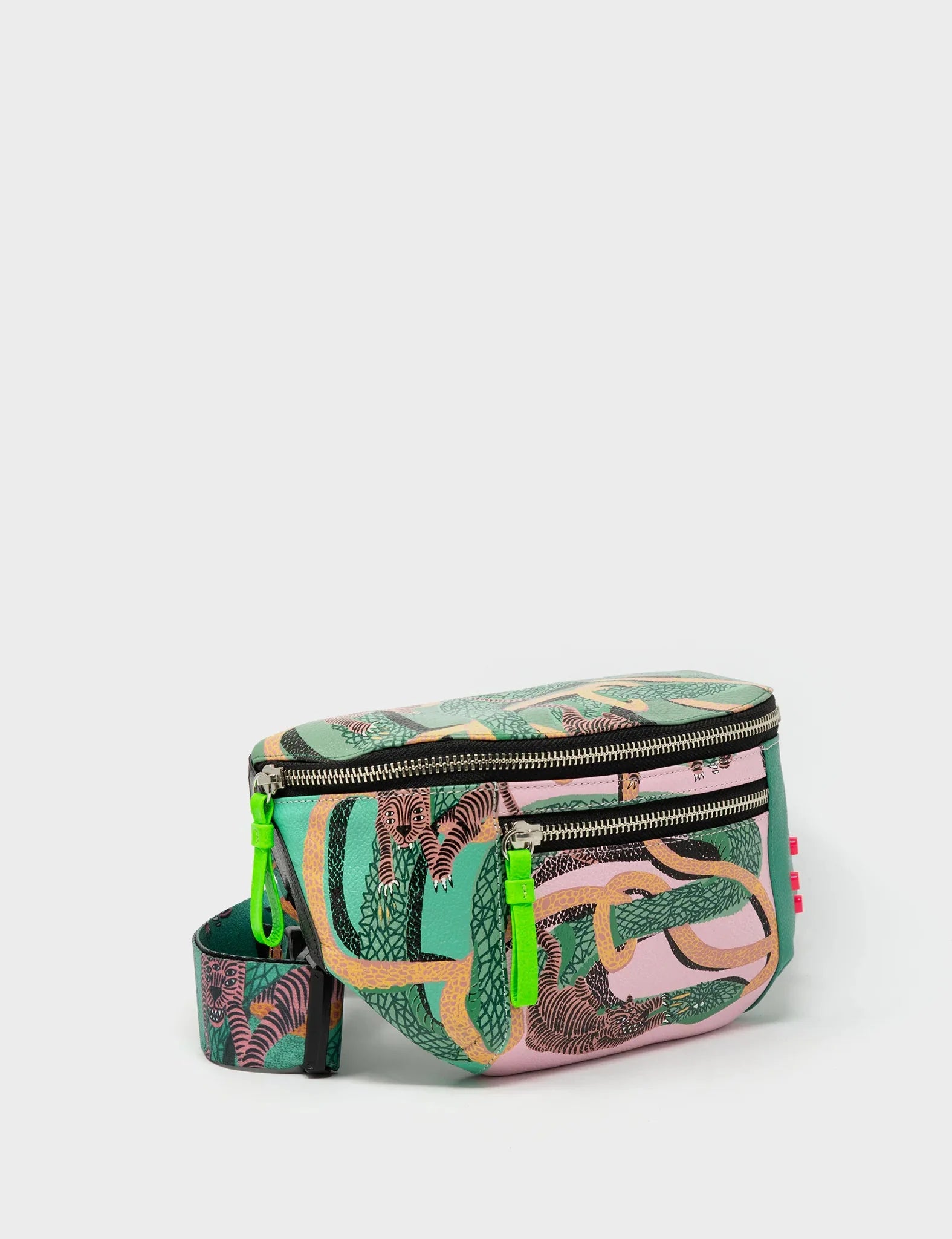 Harold Fanny Pack Deep Green Leather - Tangle Tales Print