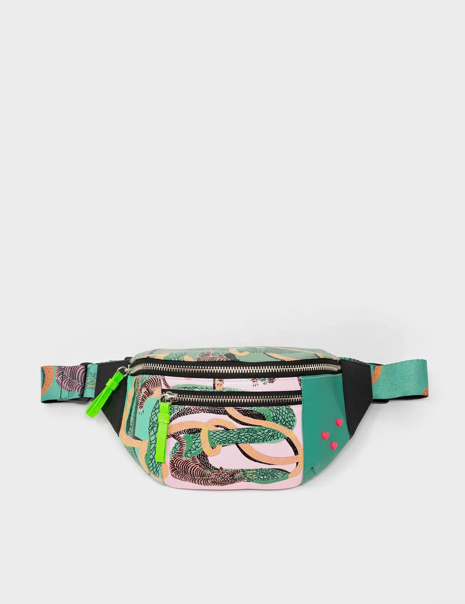 Harold Fanny Pack Deep Green Leather - Tangle Tales Print