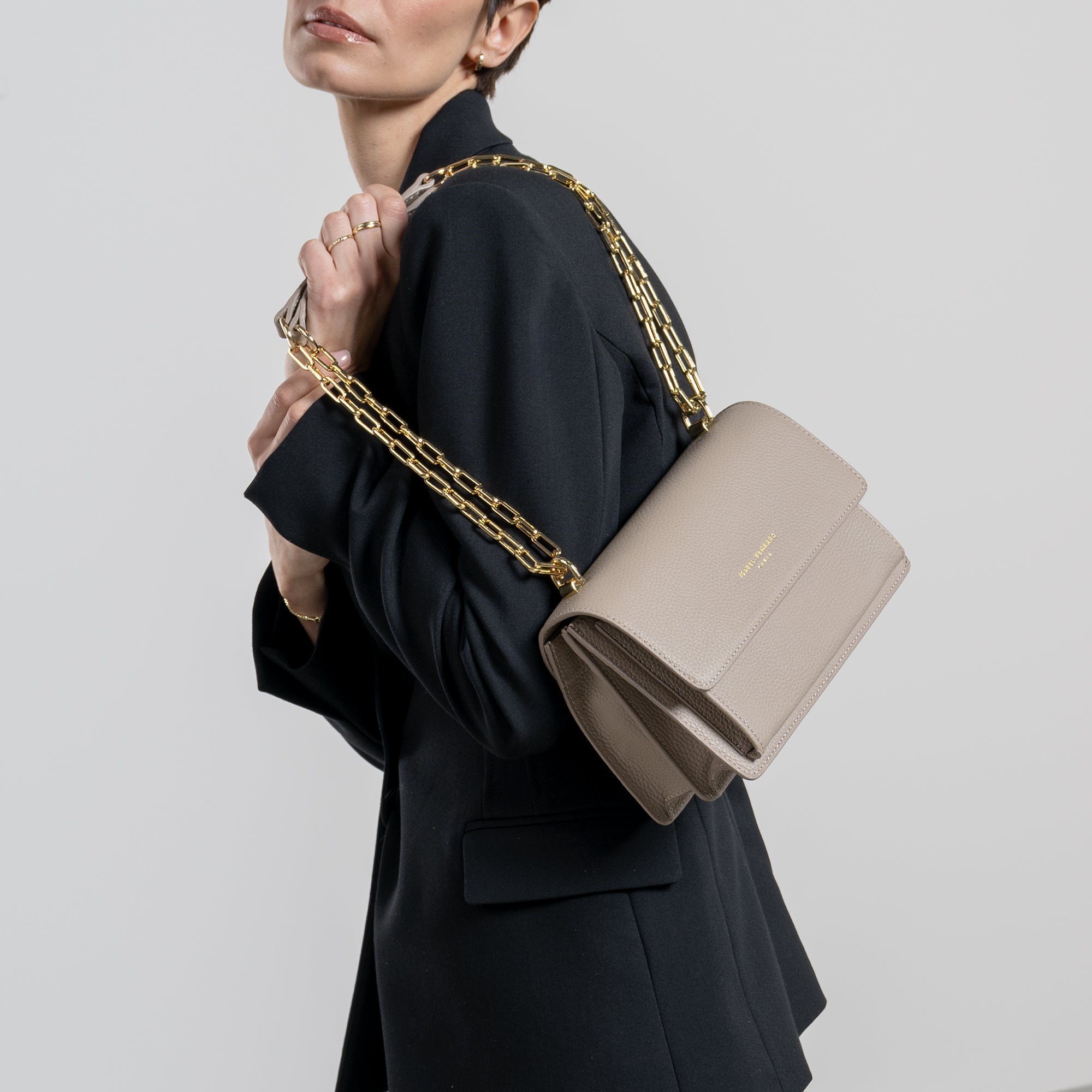 Femme Forte Valerie taupe calfskin leather shoulder bag