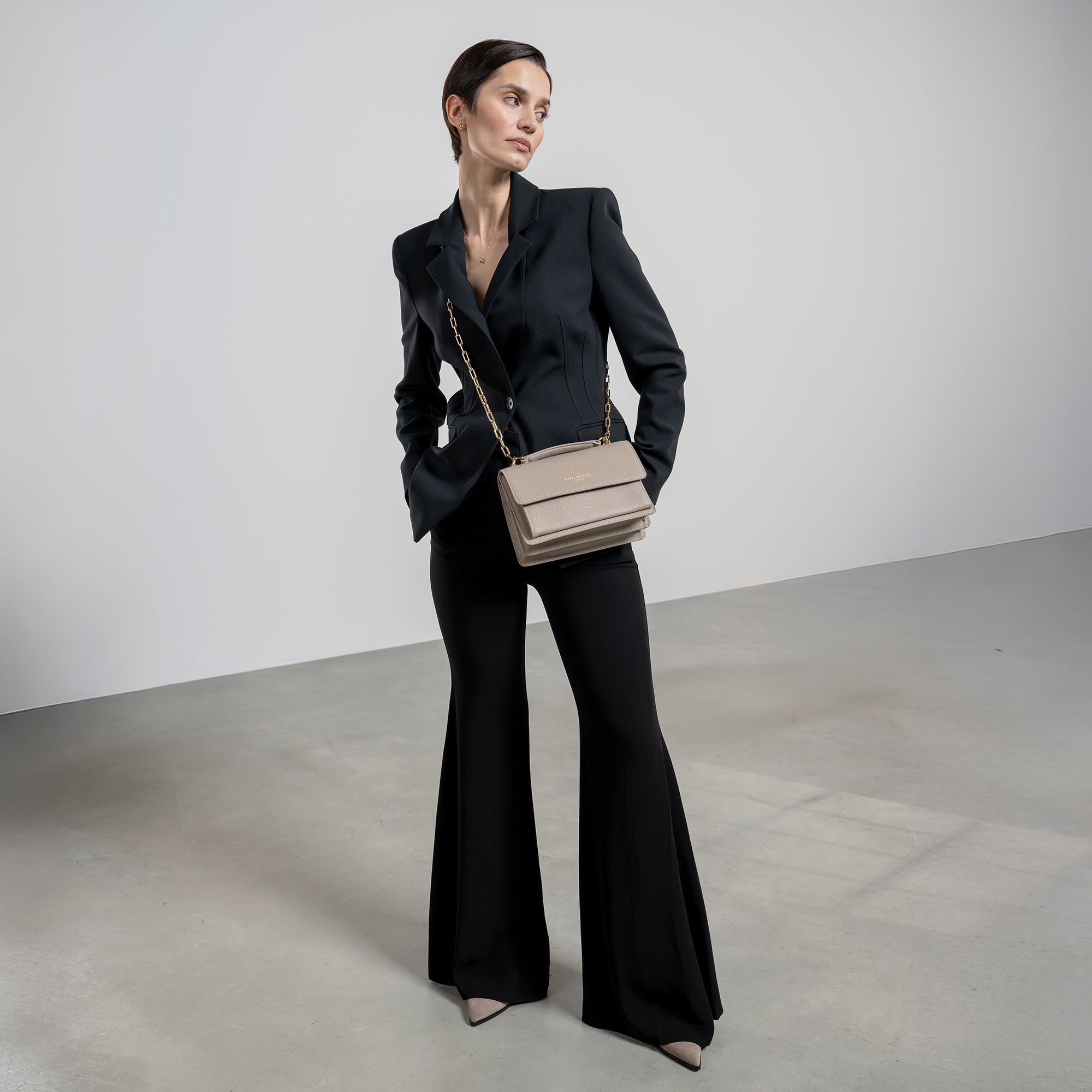 Femme Forte Valerie taupe calfskin leather shoulder bag