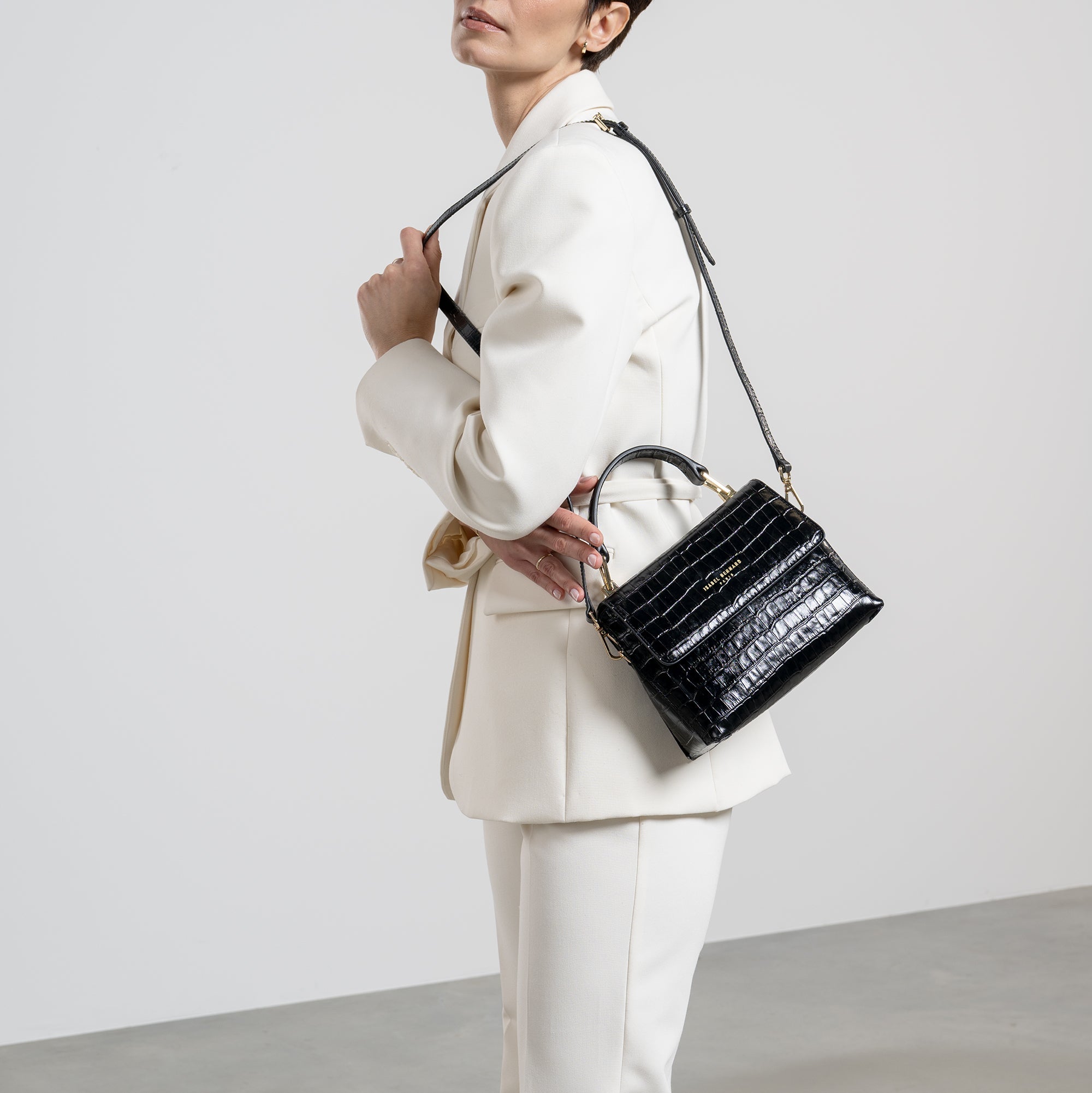 Cadeau d'Isabel croco black calfskin leather handbag and wallet set