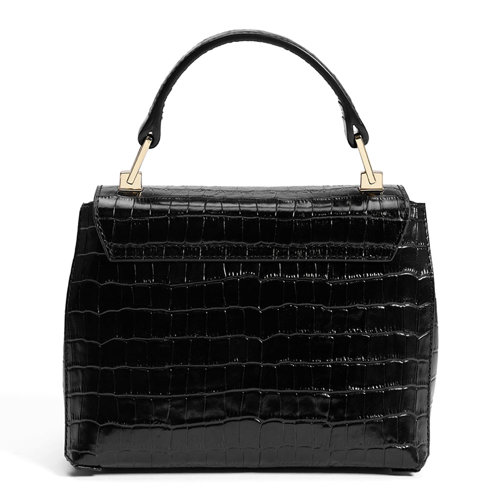Cadeau d'Isabel croco black calfskin leather handbag and wallet set