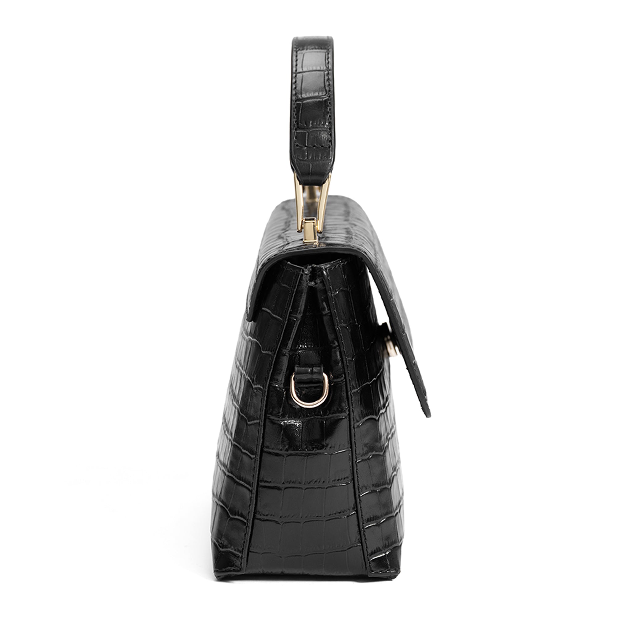 Cadeau d'Isabel croco black calfskin leather handbag and wallet set