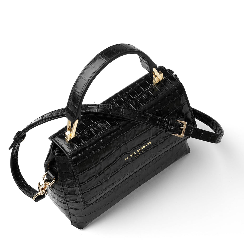 Cadeau d'Isabel croco black calfskin leather handbag and wallet set