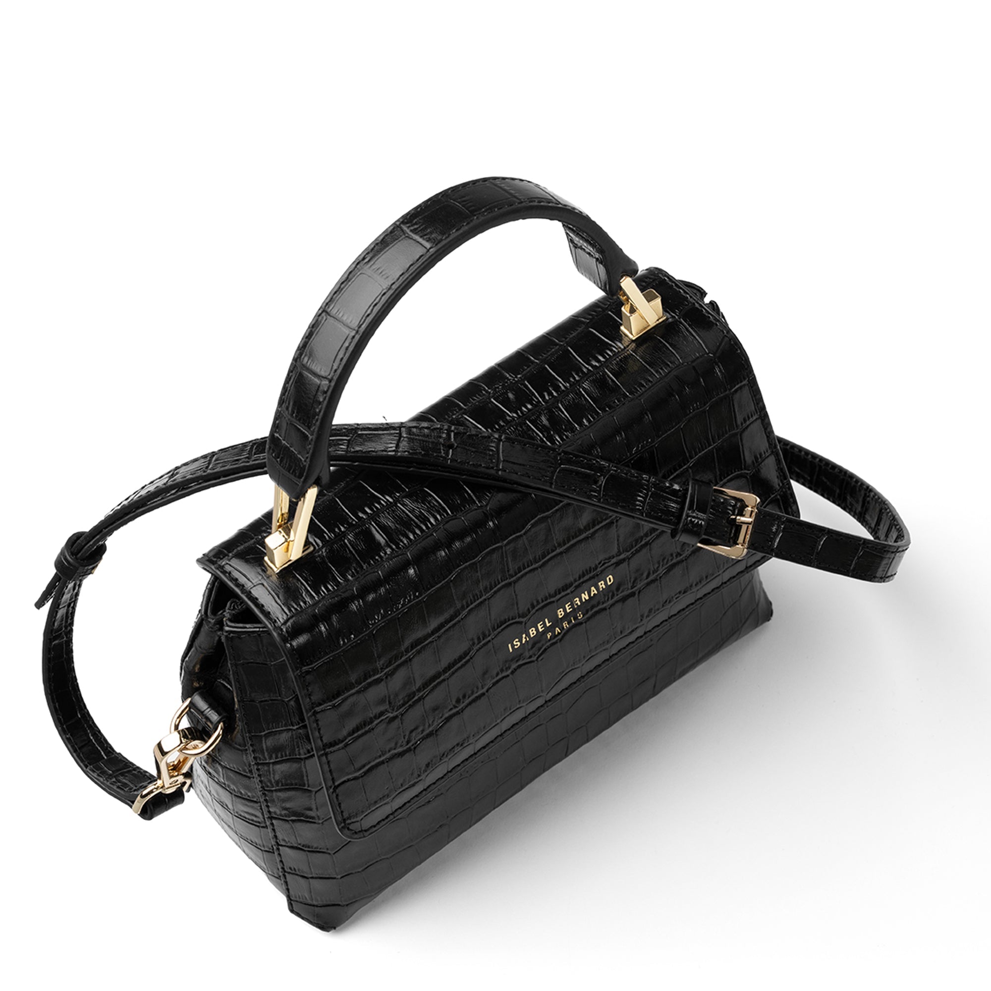 Cadeau d'Isabel croco black calfskin leather handbag and wallet set