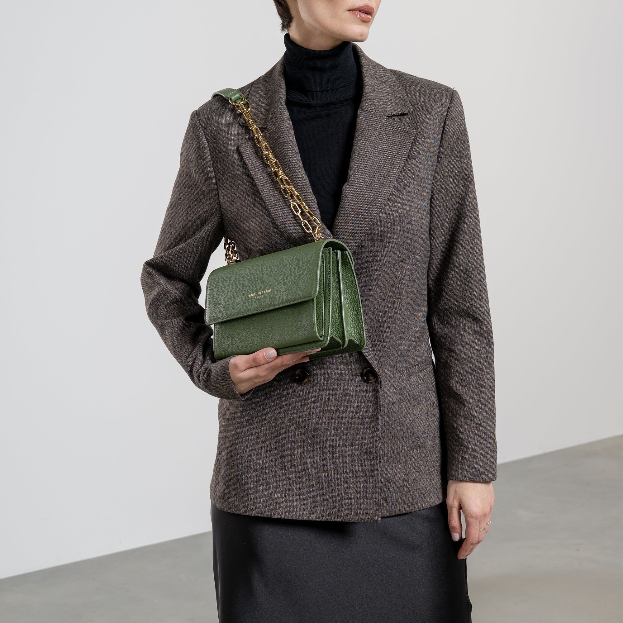 Femme Forte Valerie green calfskin leather shoulder bag