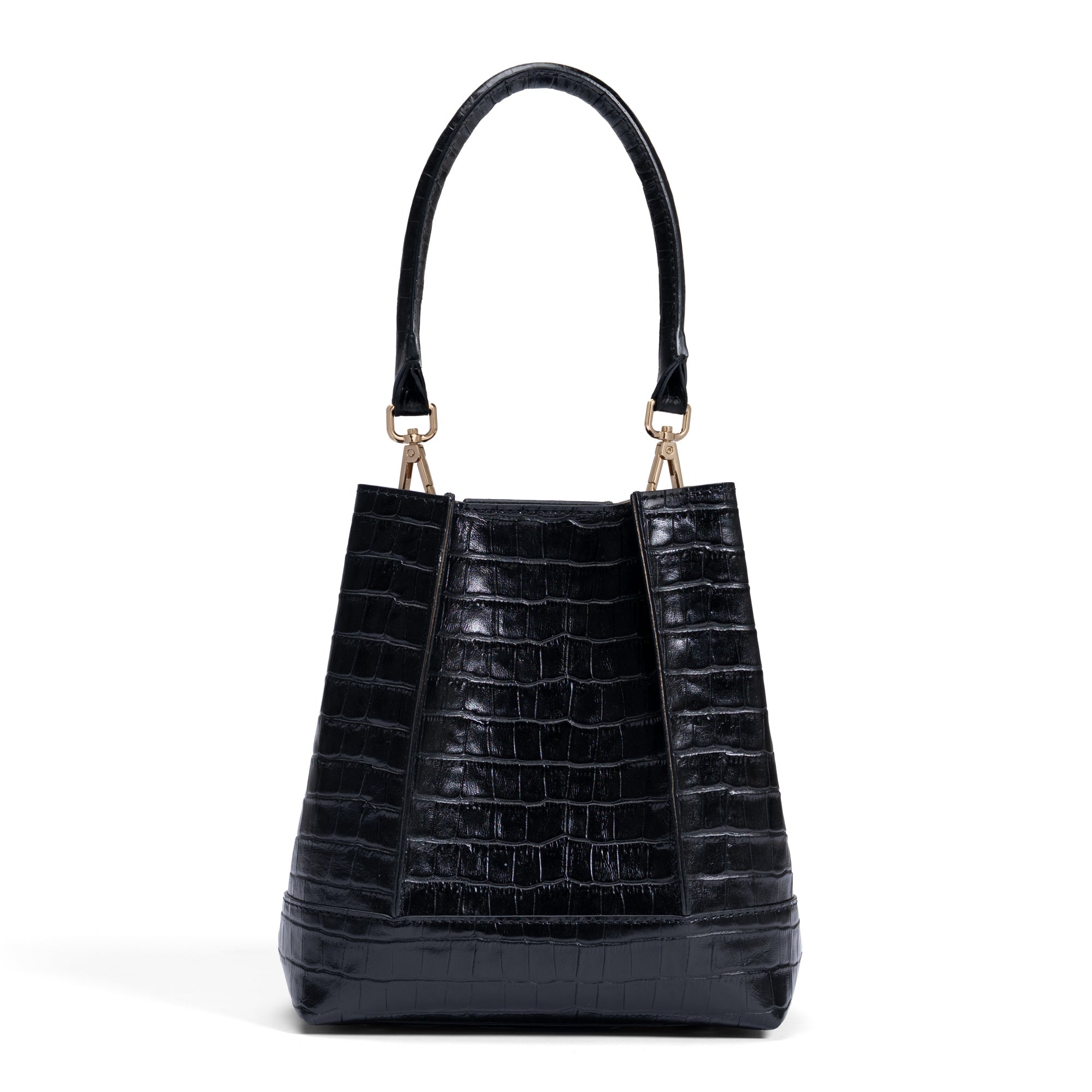 Femme Forte Minette croco black calfskin leather handbag