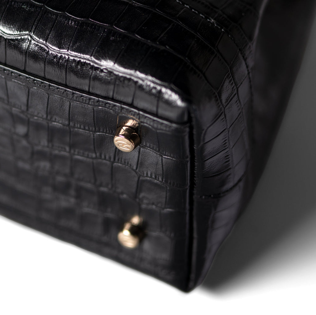 Femme Forte Minette croco black calfskin leather handbag