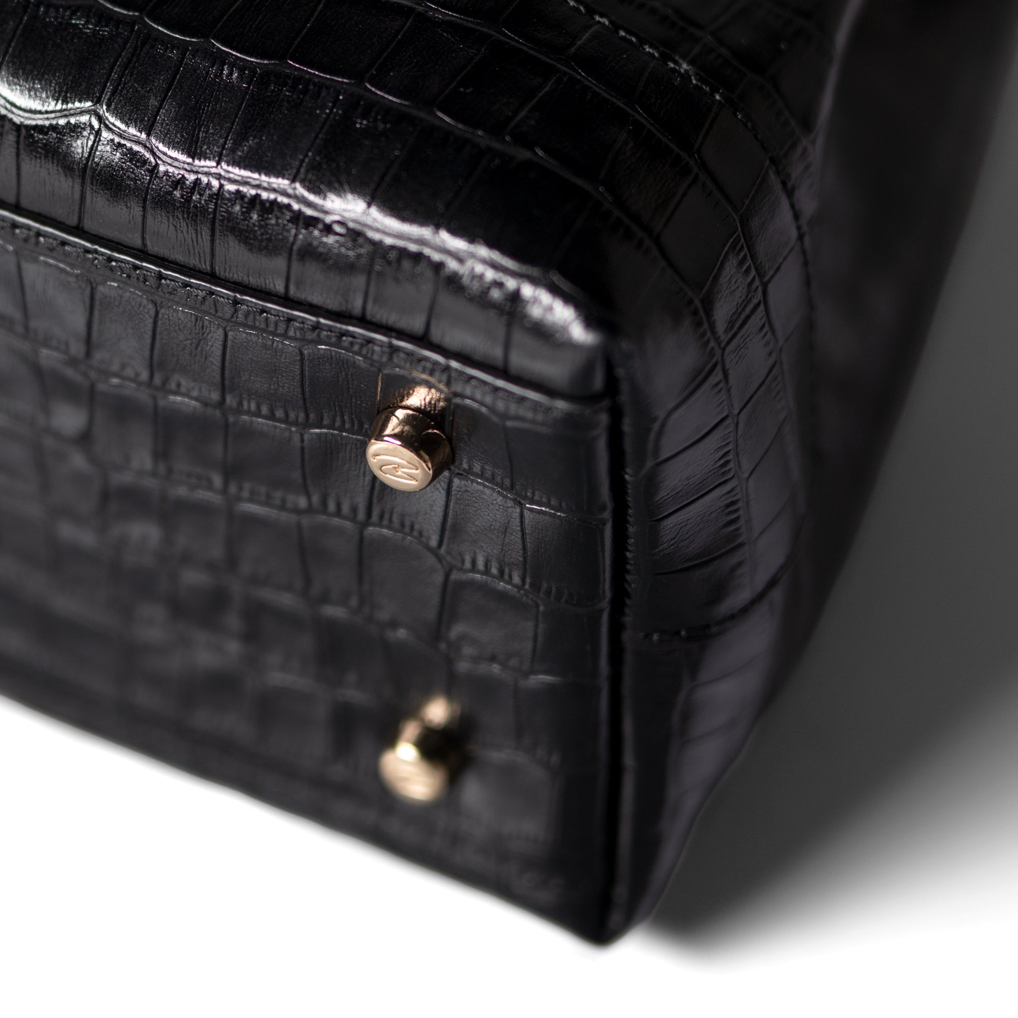 Femme Forte Minette croco black calfskin leather handbag