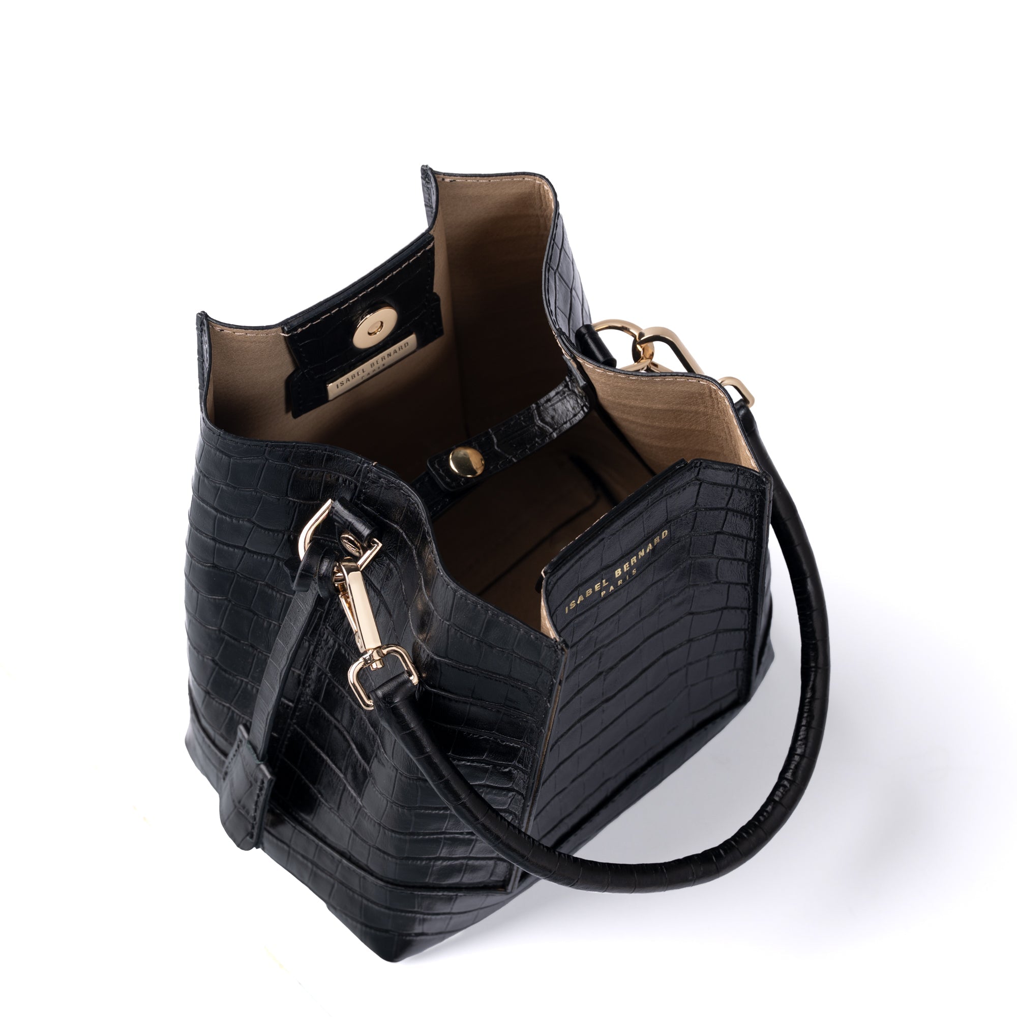 Femme Forte Minette croco black calfskin leather handbag