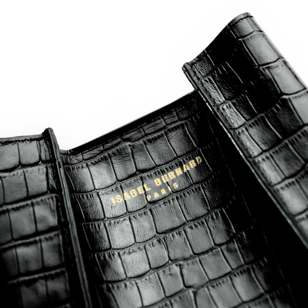 Femme Forte Minette croco black calfskin leather handbag