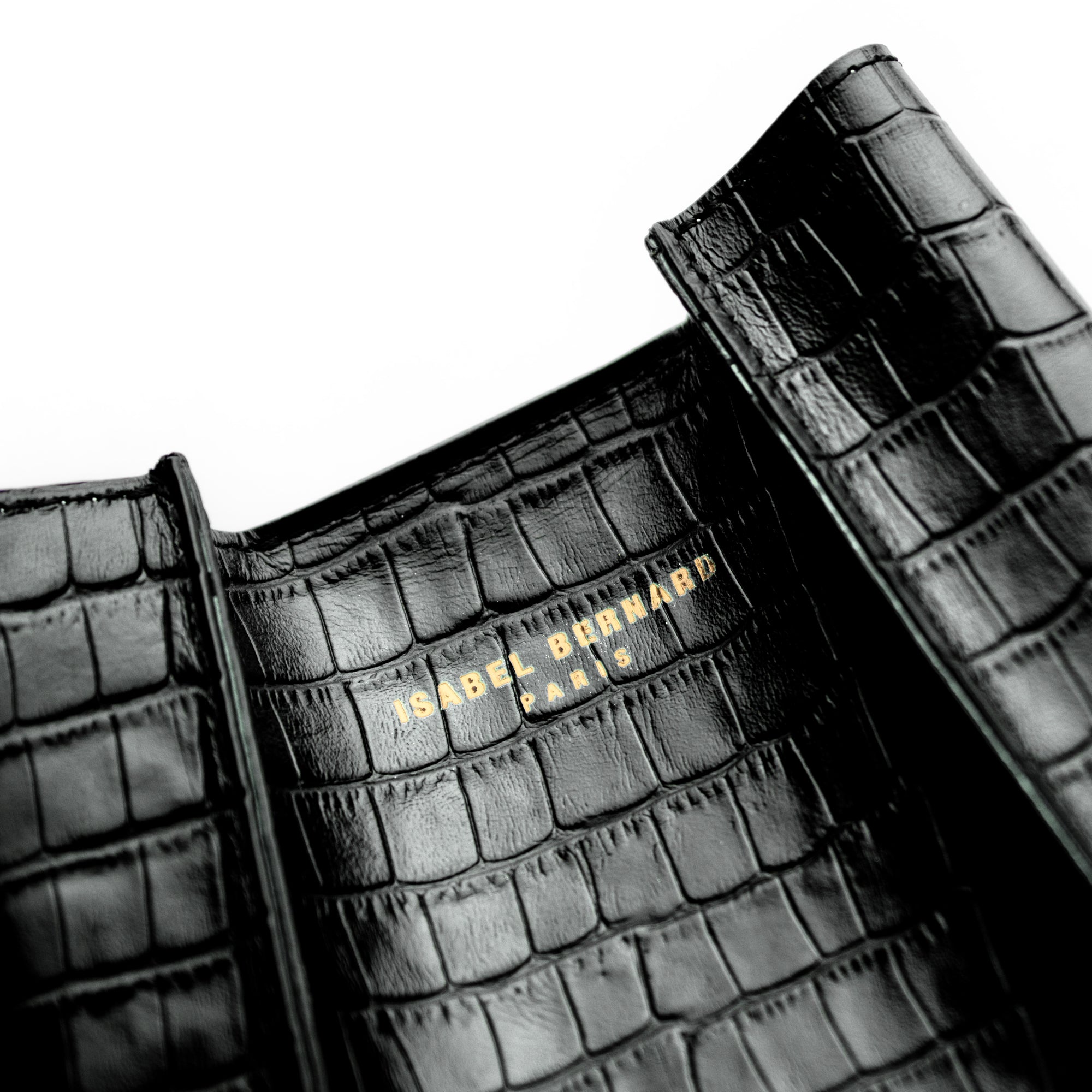 Femme Forte Minette croco black calfskin leather handbag