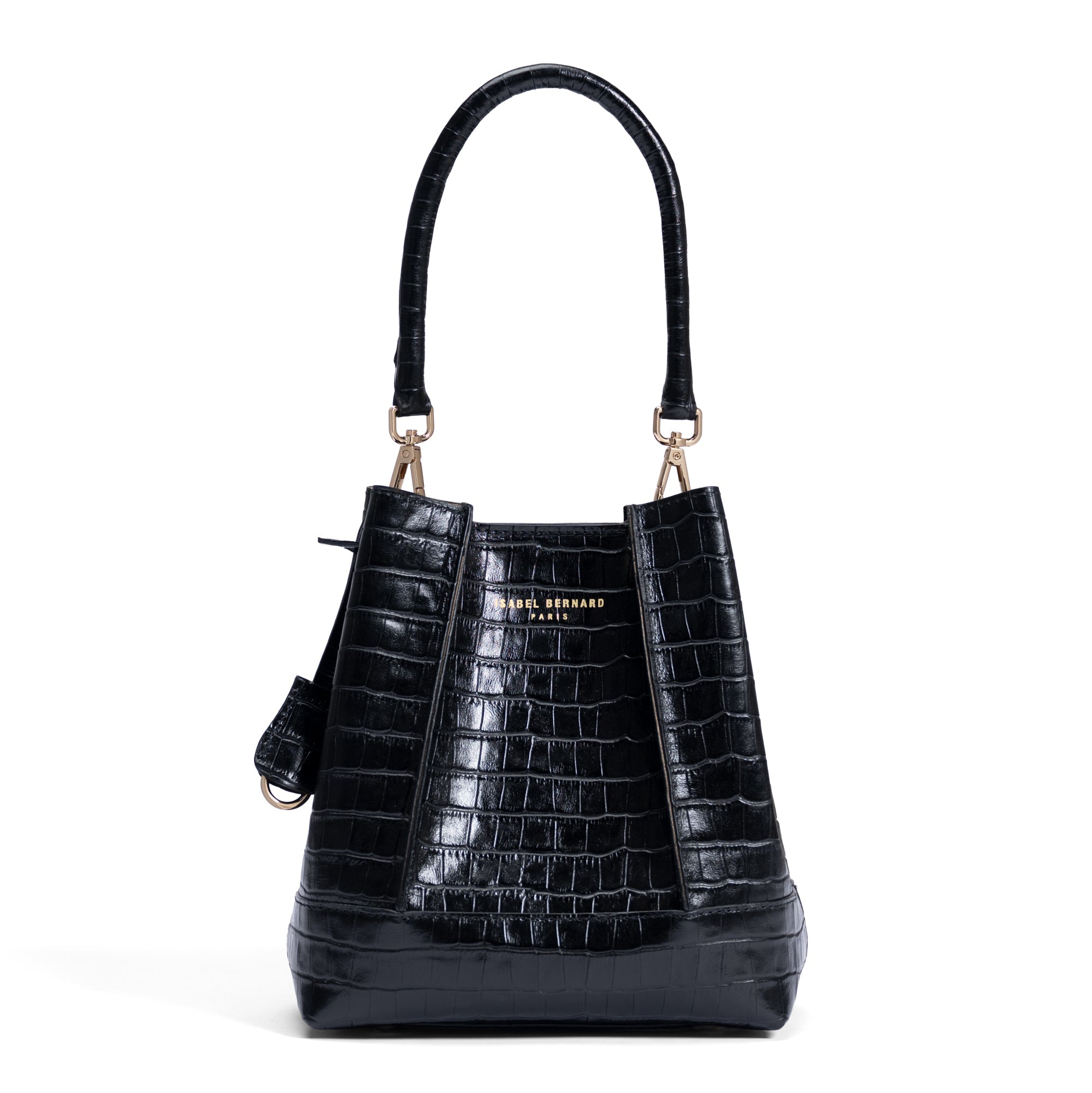 Femme Forte Minette croco black calfskin leather handbag