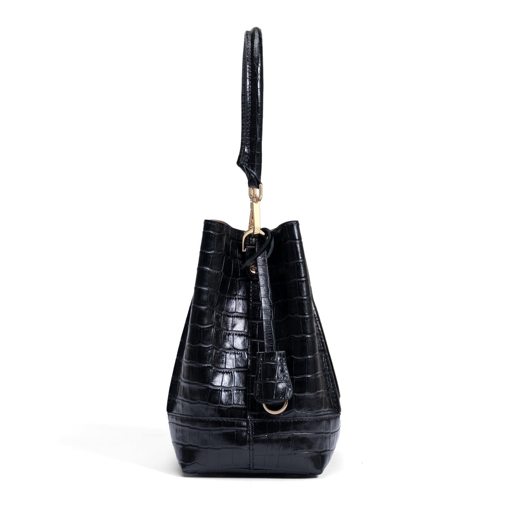 Femme Forte Minette croco black calfskin leather handbag