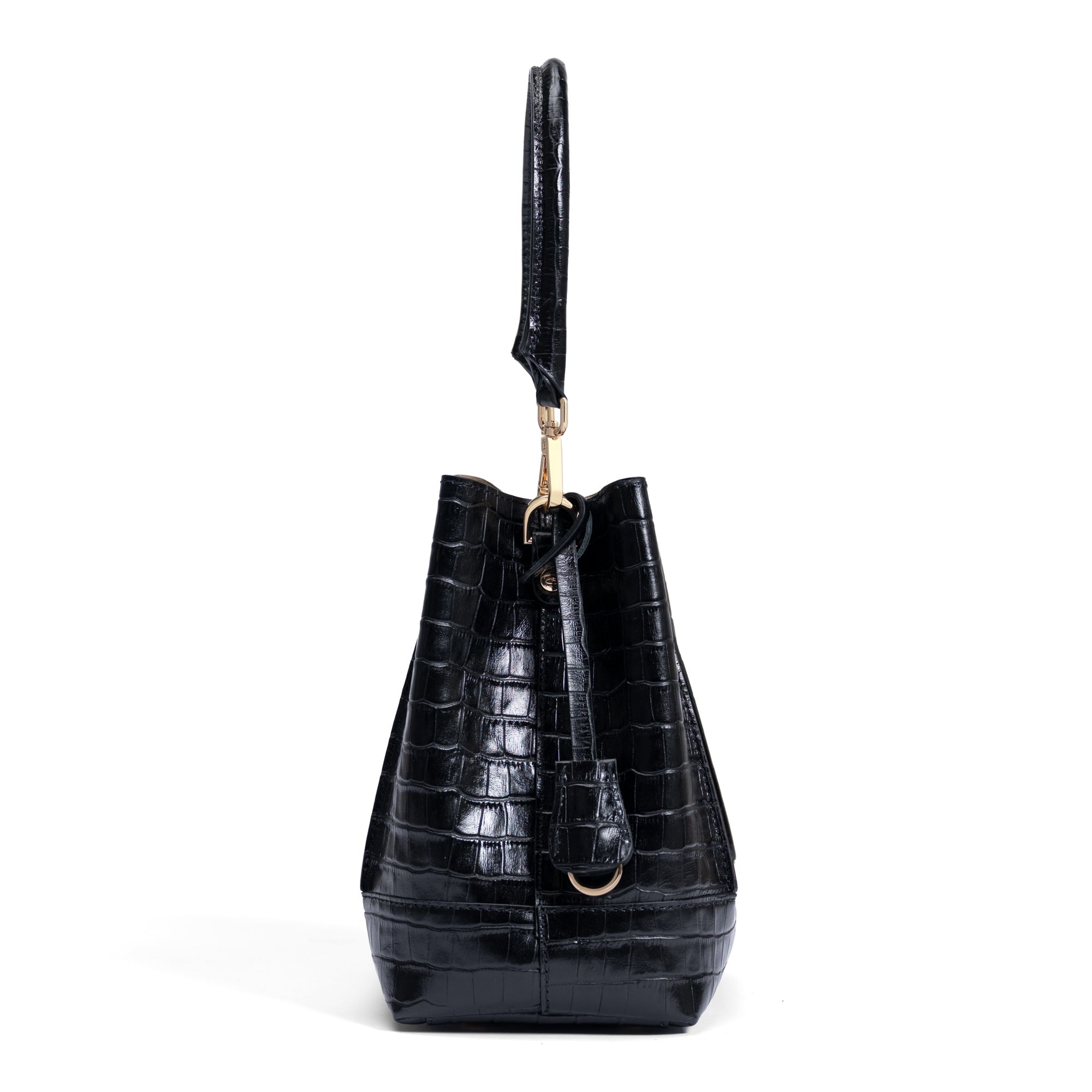 Femme Forte Minette croco black calfskin leather handbag