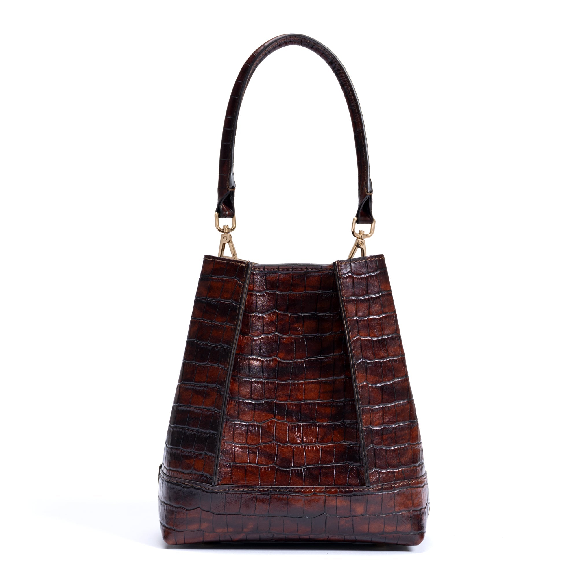 Femme Forte Minette croco brown calfskin leather handbag