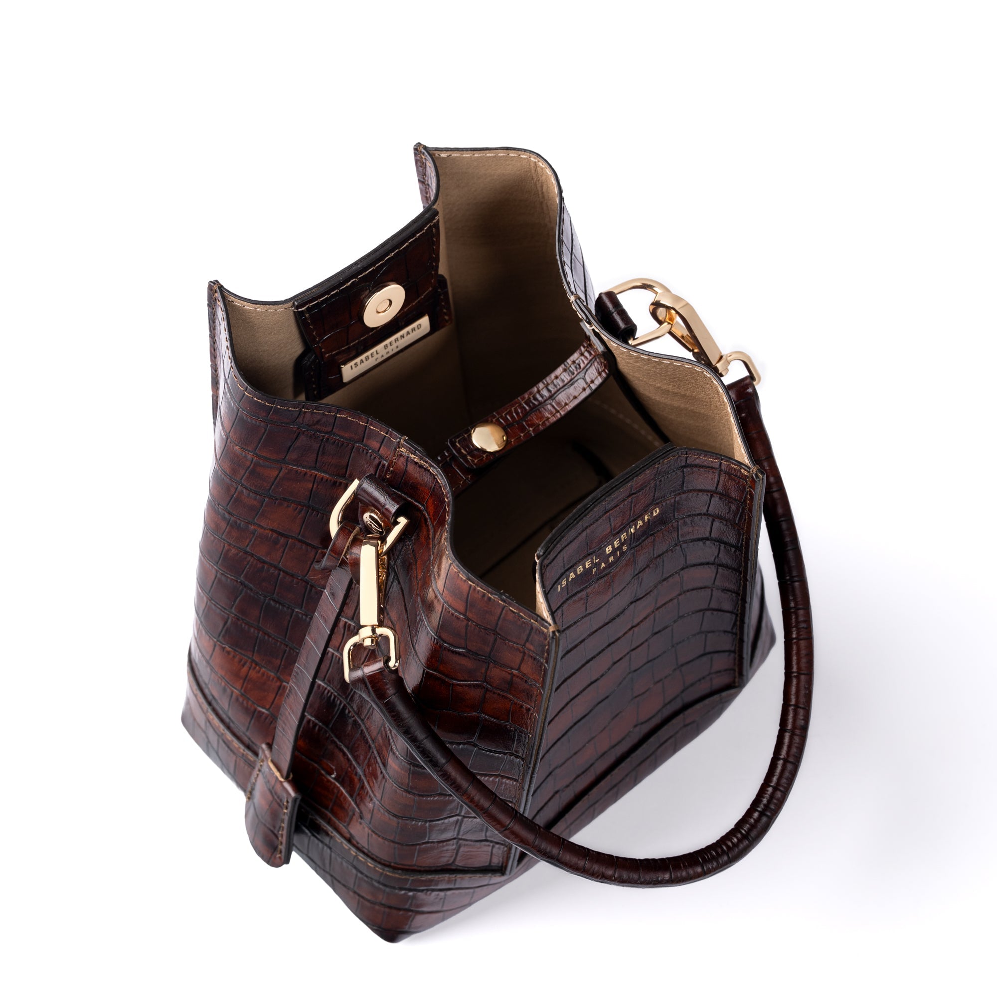 Femme Forte Minette croco brown calfskin leather handbag