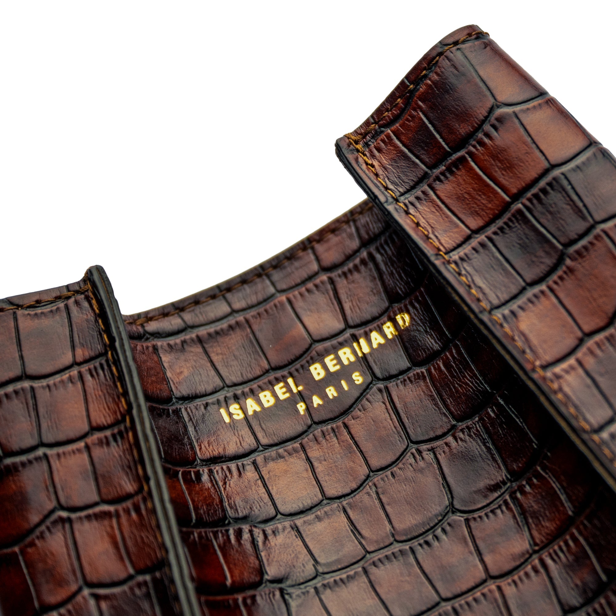Femme Forte Minette croco brown calfskin leather handbag