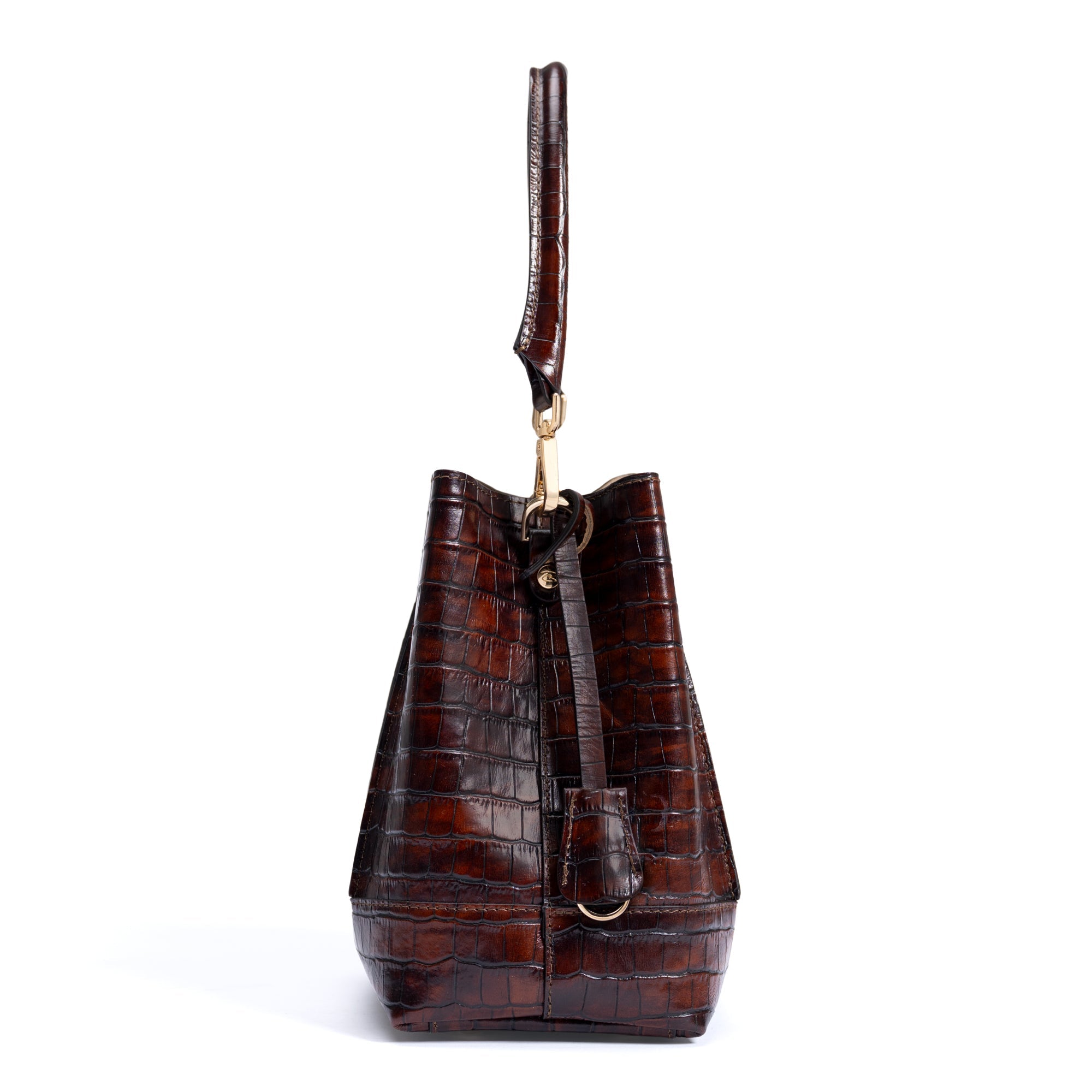 Femme Forte Minette croco brown calfskin leather handbag