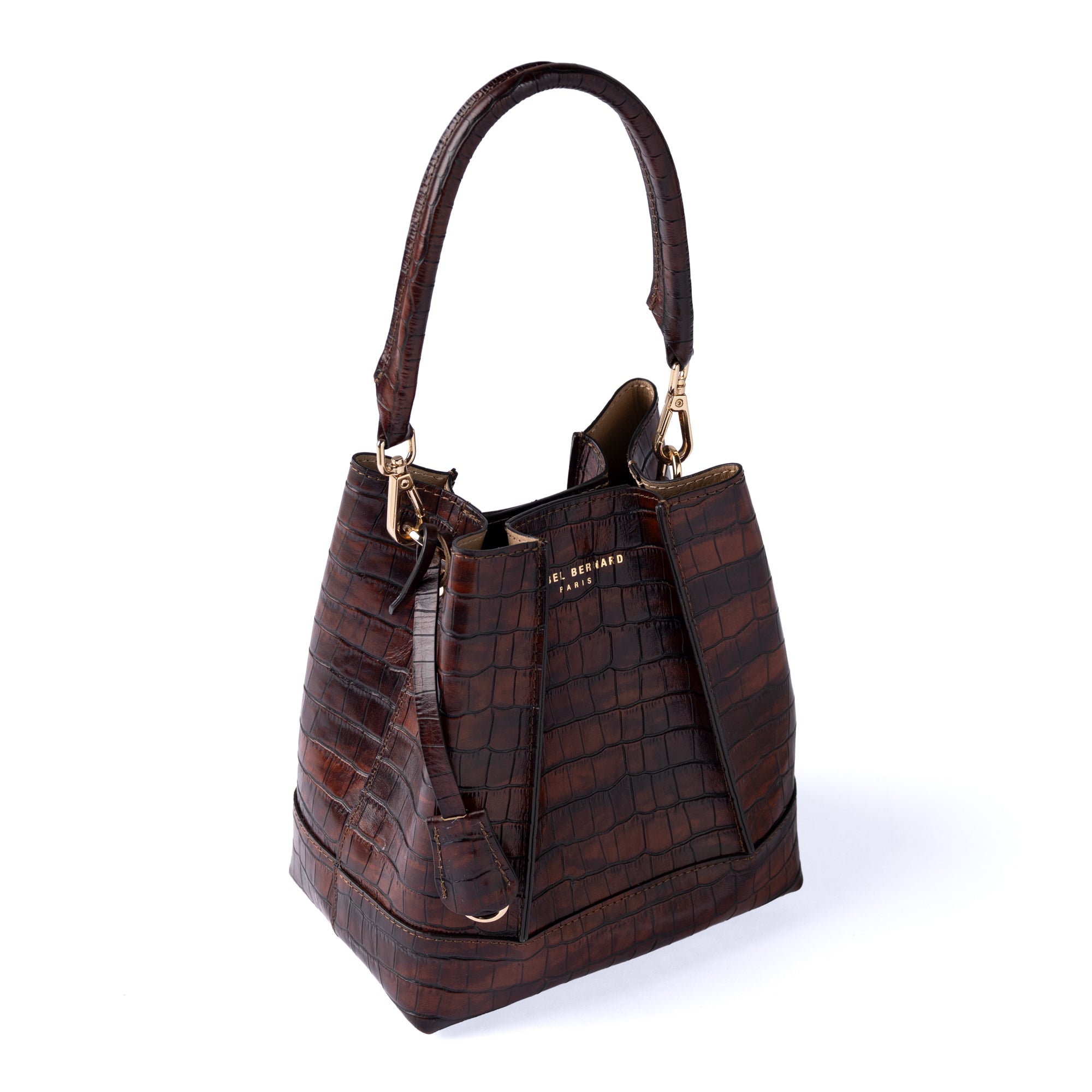 Femme Forte Minette croco brown calfskin leather handbag
