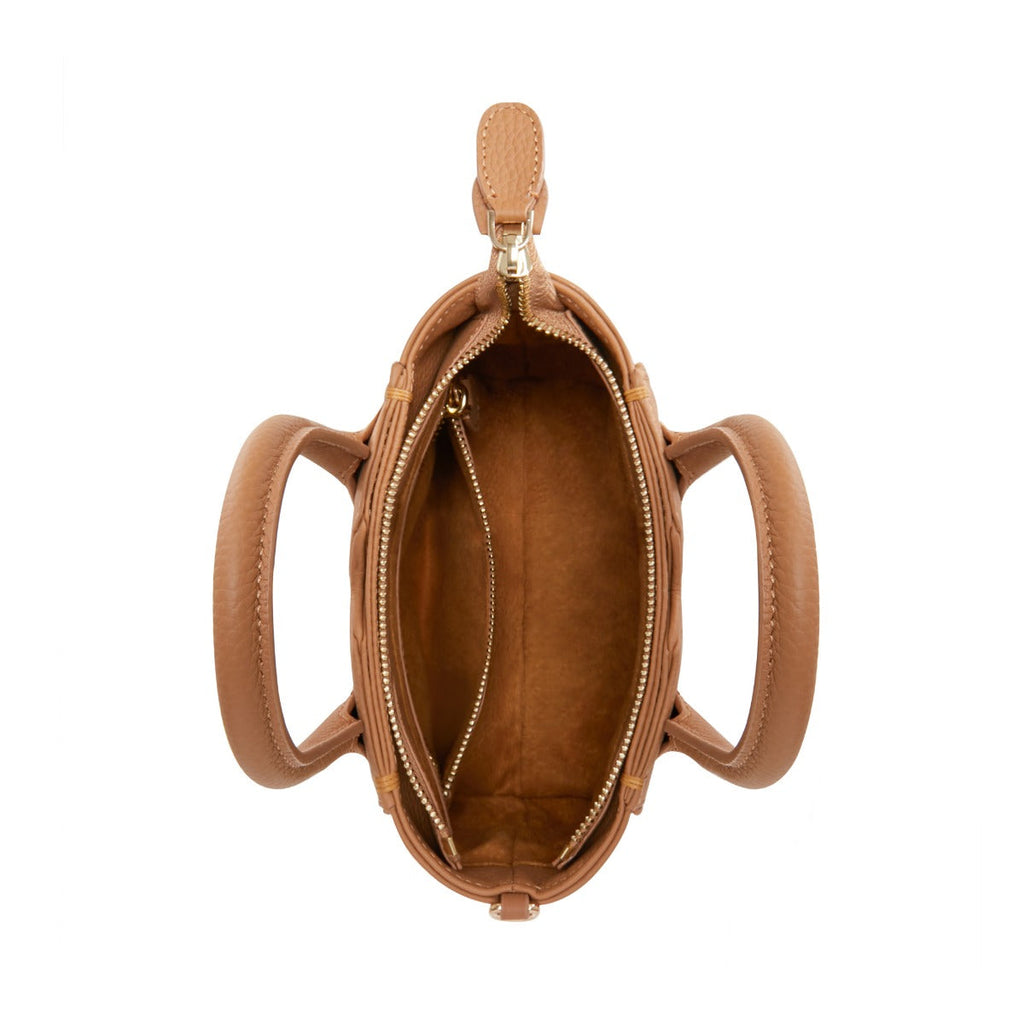 Cadeau d'Isabel camel calfskin leather handbag and cardholder set