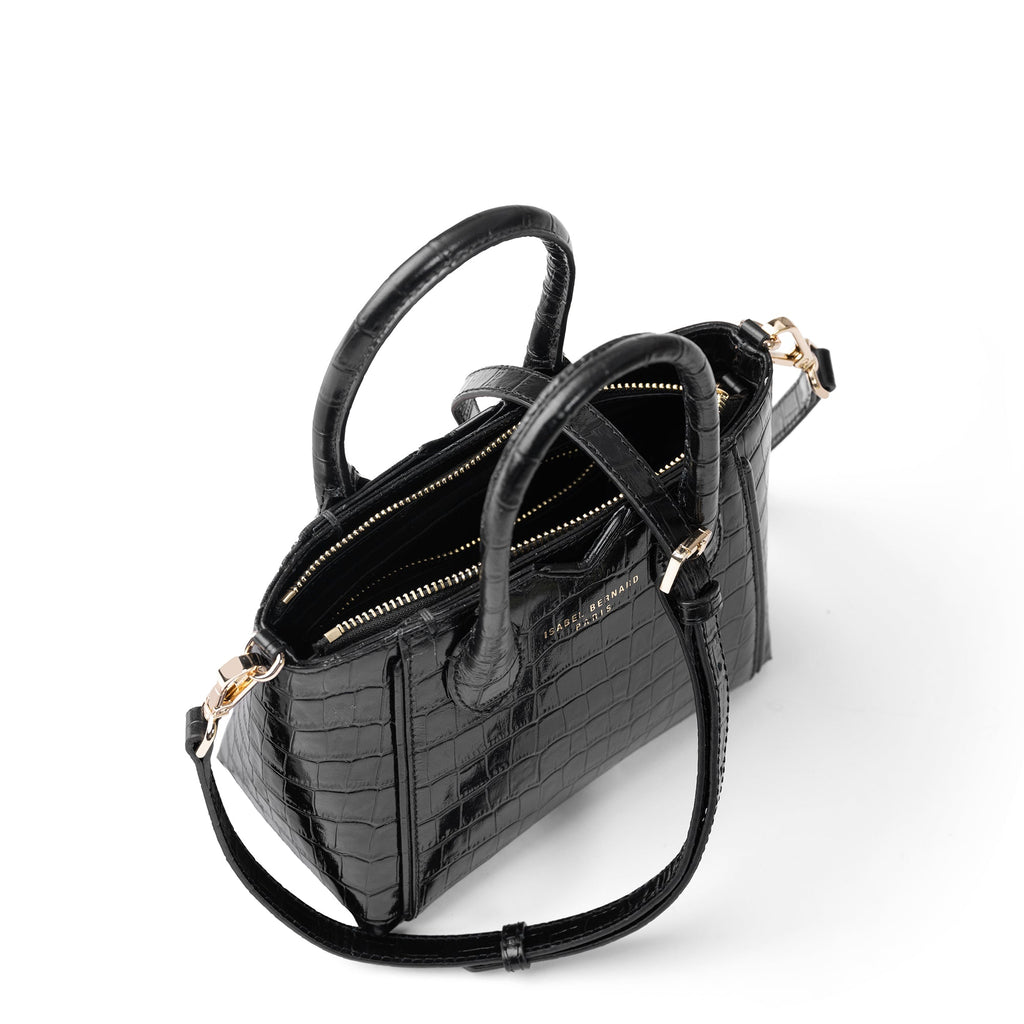 Honoré Cloe Mini croco black calfskin leather handbag