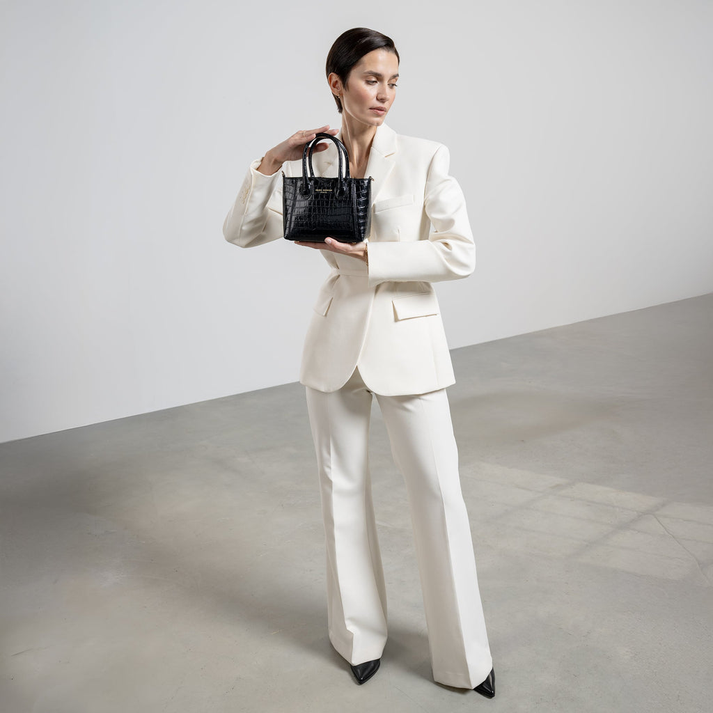 Honoré Cloe Mini croco black calfskin leather handbag
