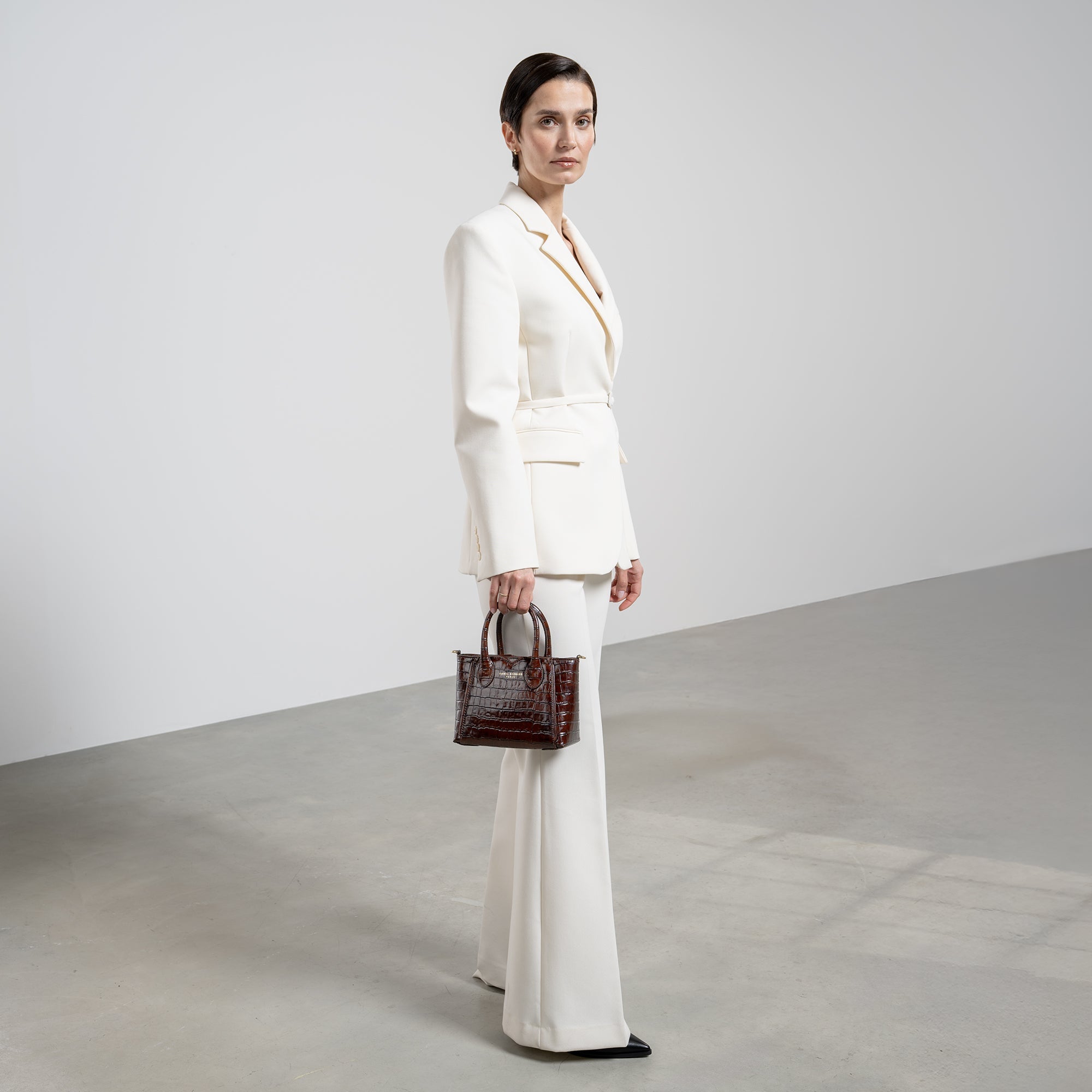 Honoré Cloe Mini croco brown calfskin leather handbag