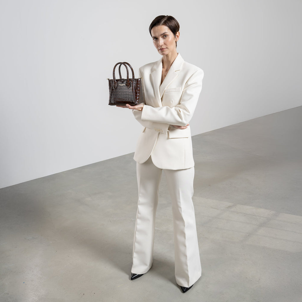 Honoré Cloe Mini croco brown calfskin leather handbag