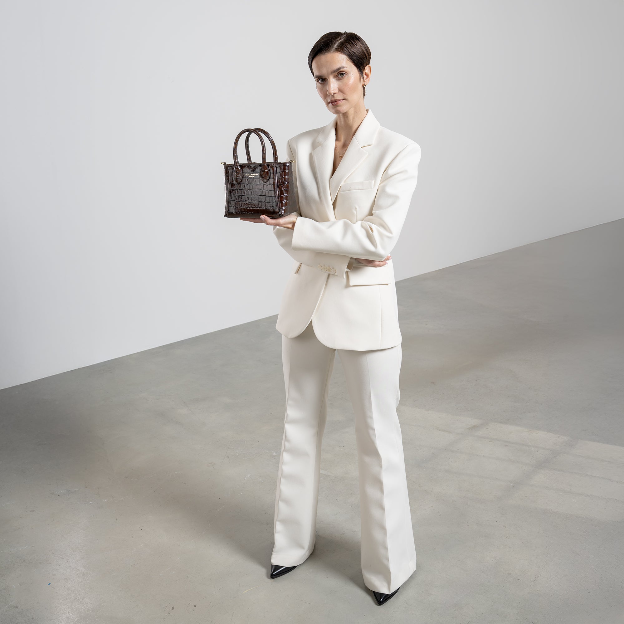 Honoré Cloe Mini croco brown calfskin leather handbag
