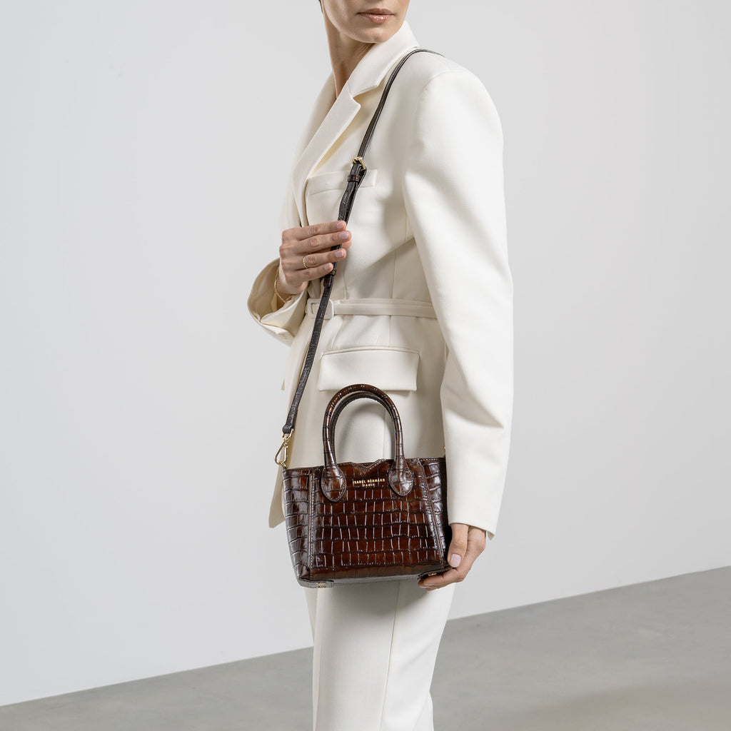 Honoré Cloe Mini croco brown calfskin leather handbag