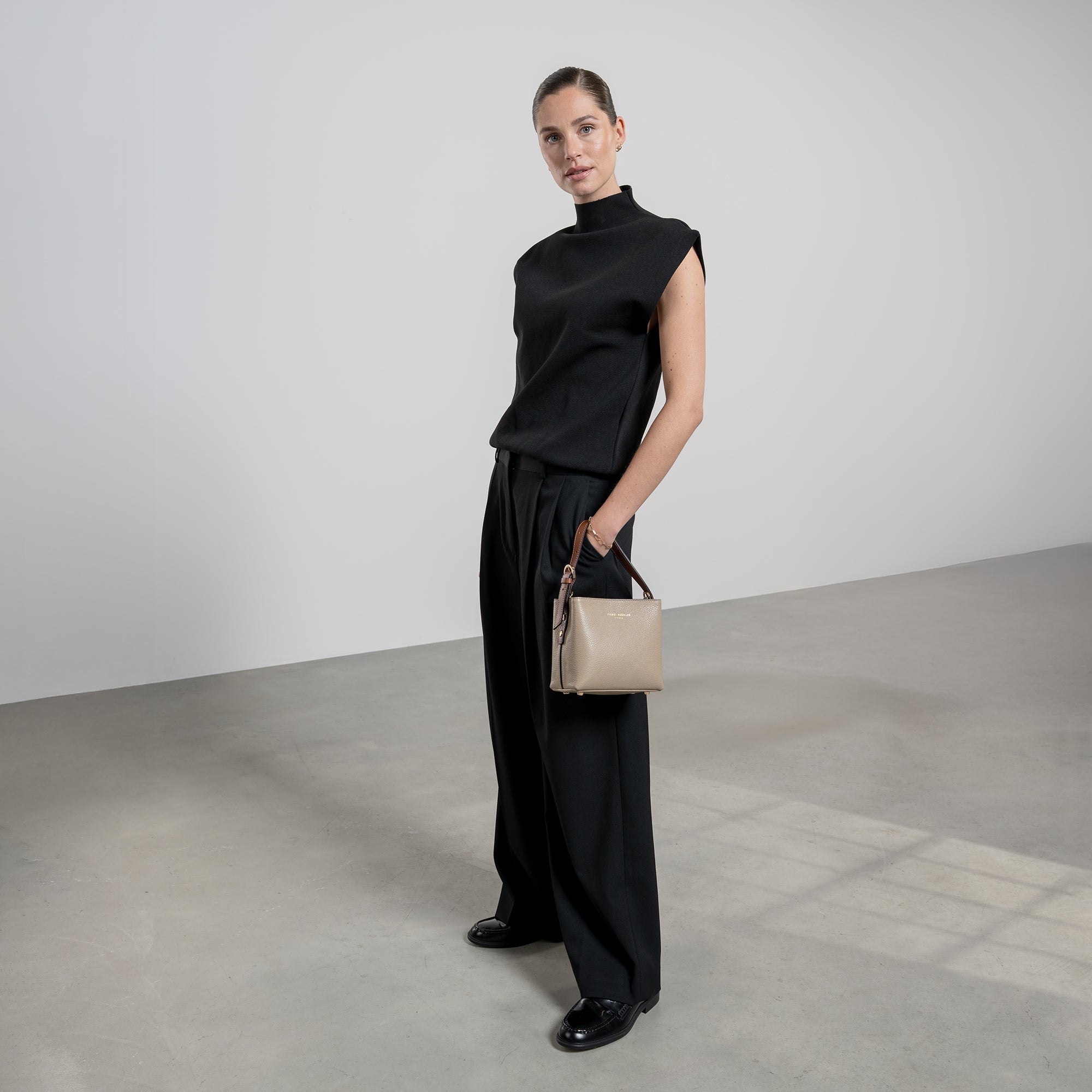 Honoré Adriane Mini taupe leather handbag calfskin leather