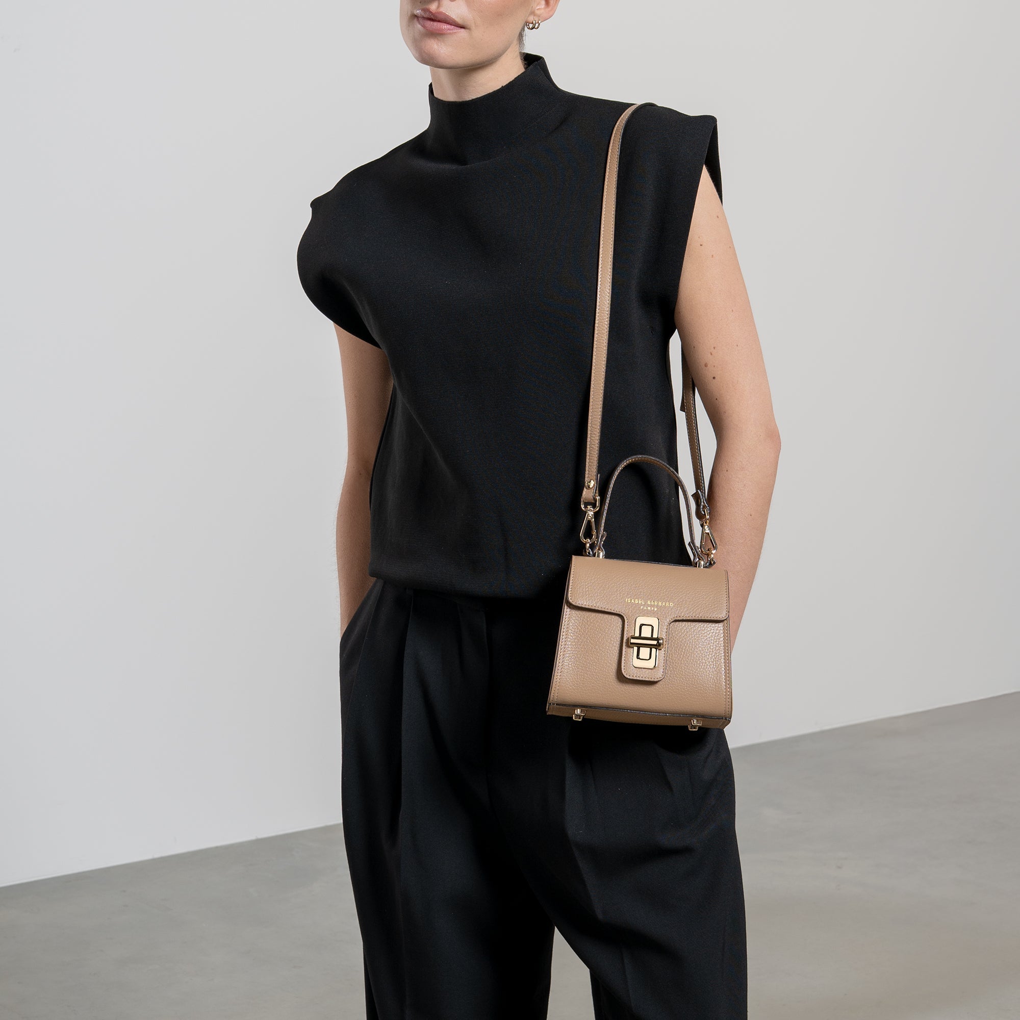 Femme Forte Simone Mini beige leather handbag calfskin leather