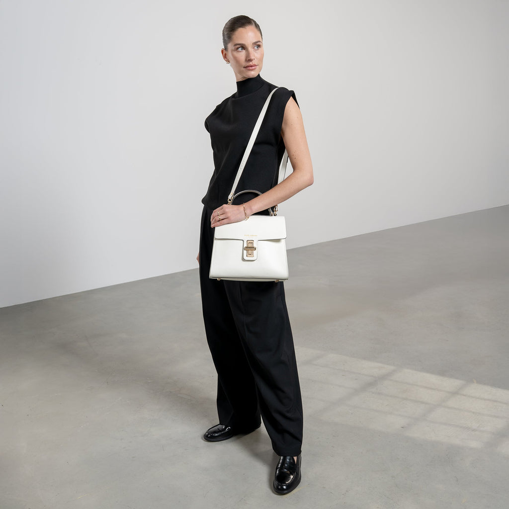 Femme Forte Simone Midi white leather handbag calfskin leather