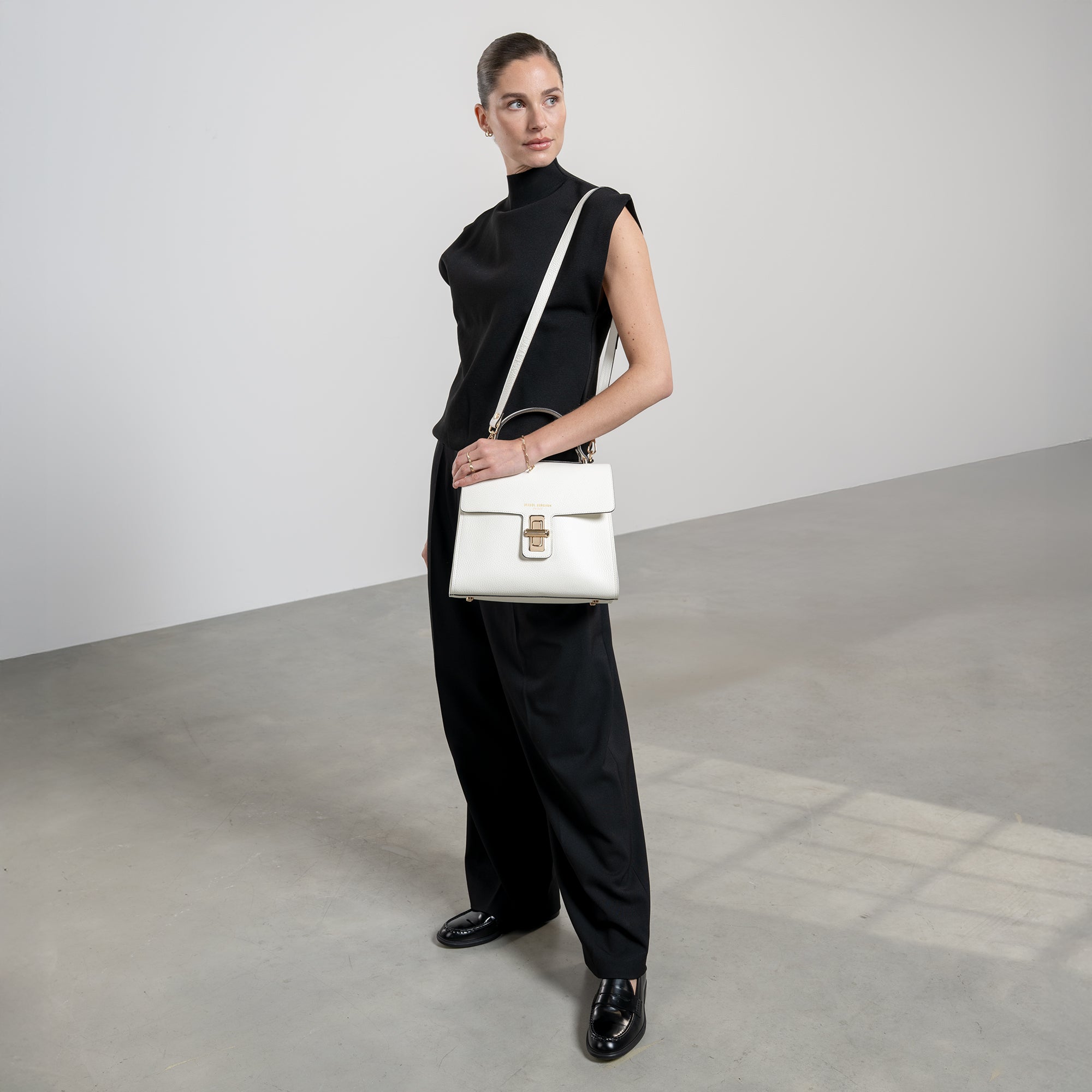 Femme Forte Simone Midi white leather handbag calfskin leather