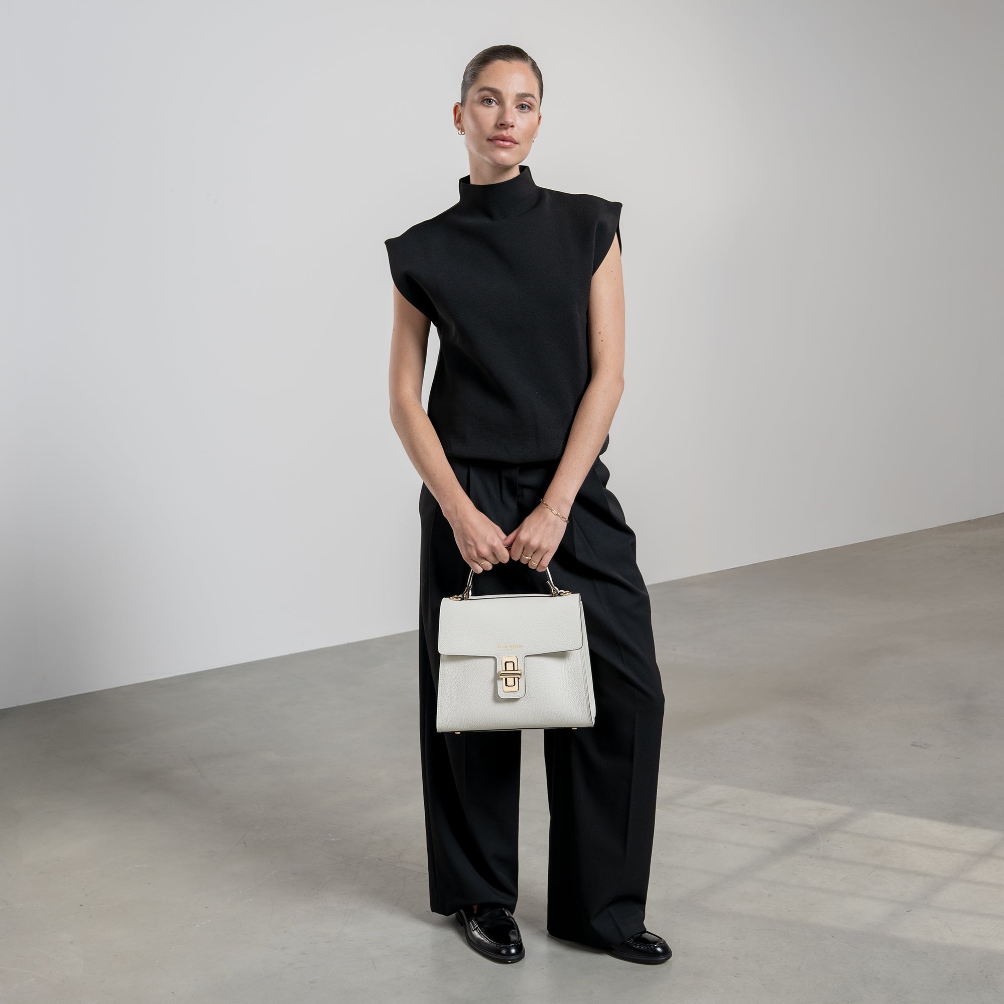 Femme Forte Simone Midi white leather handbag calfskin leather