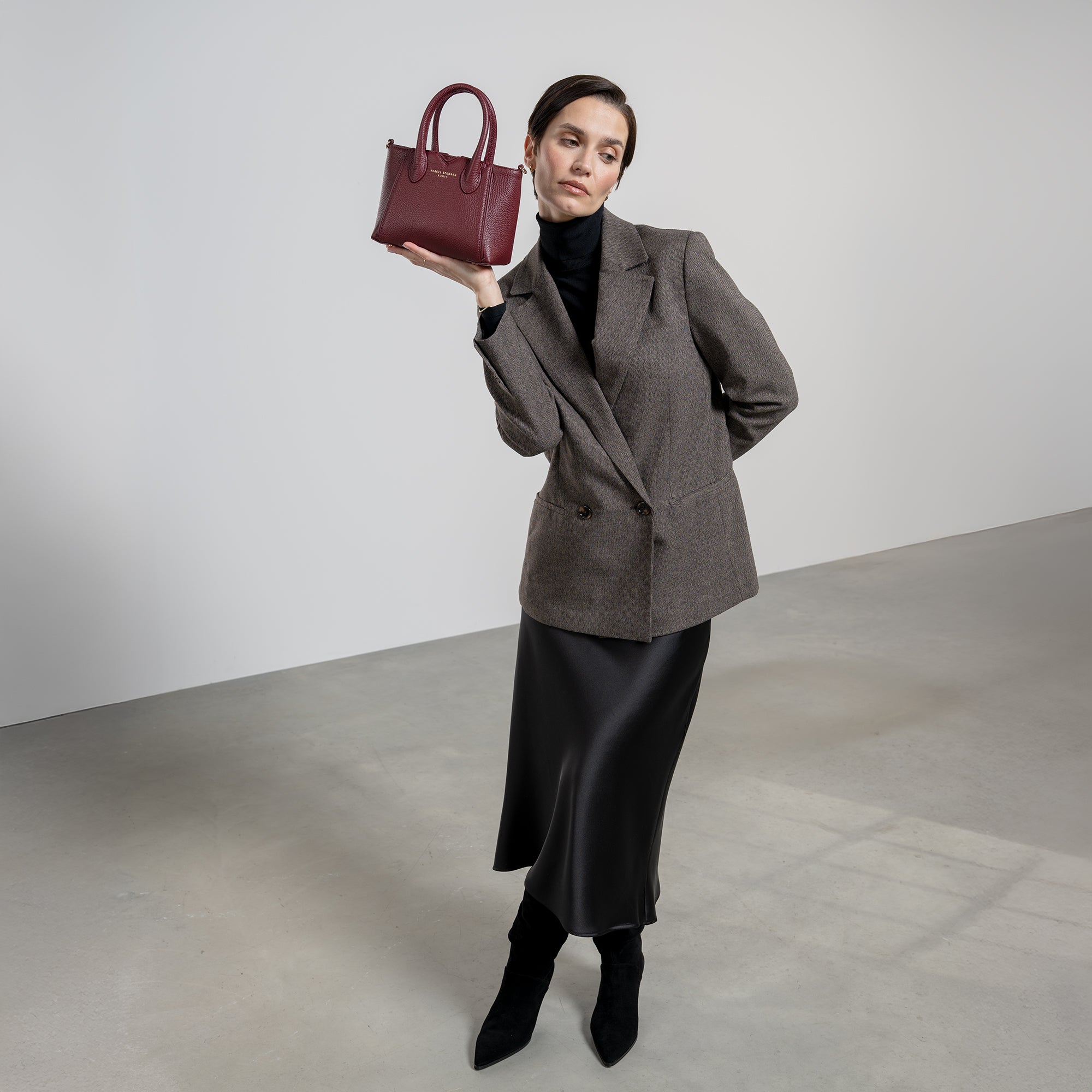 Honoré Cloe Mini bordeaux red calfskin leather handbag