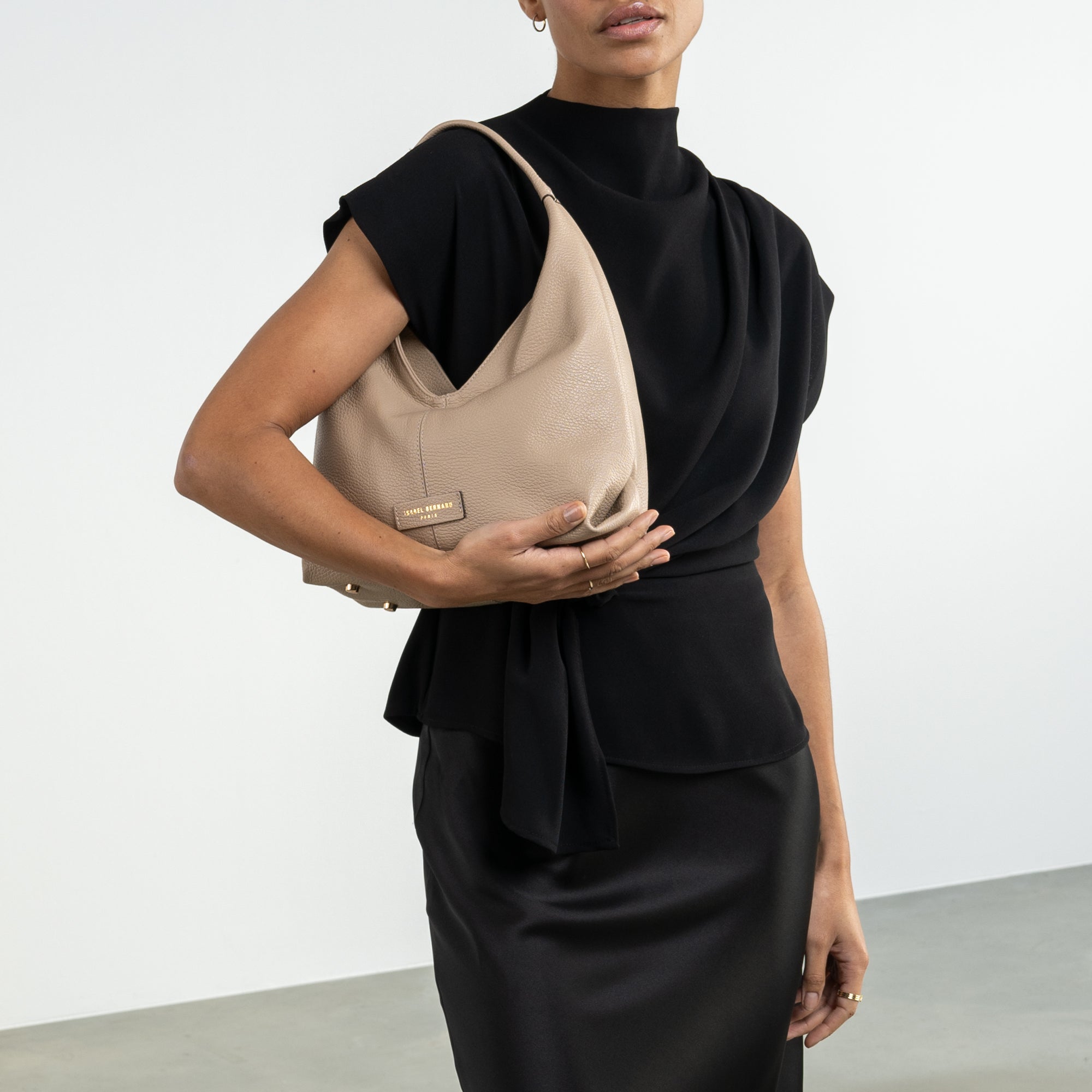 Honoré Grace mini taupe calfskin leather handbag
