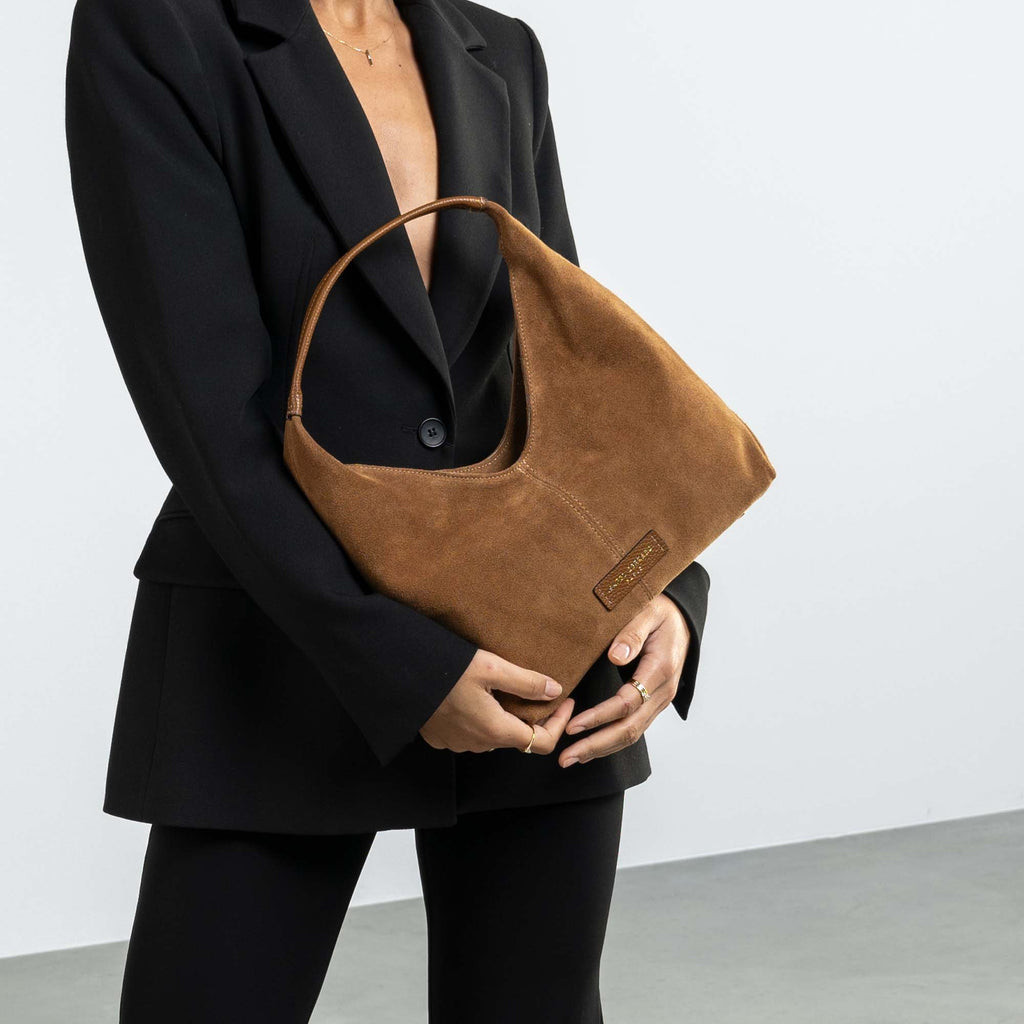 Honoré Grace mini brown suede handbag