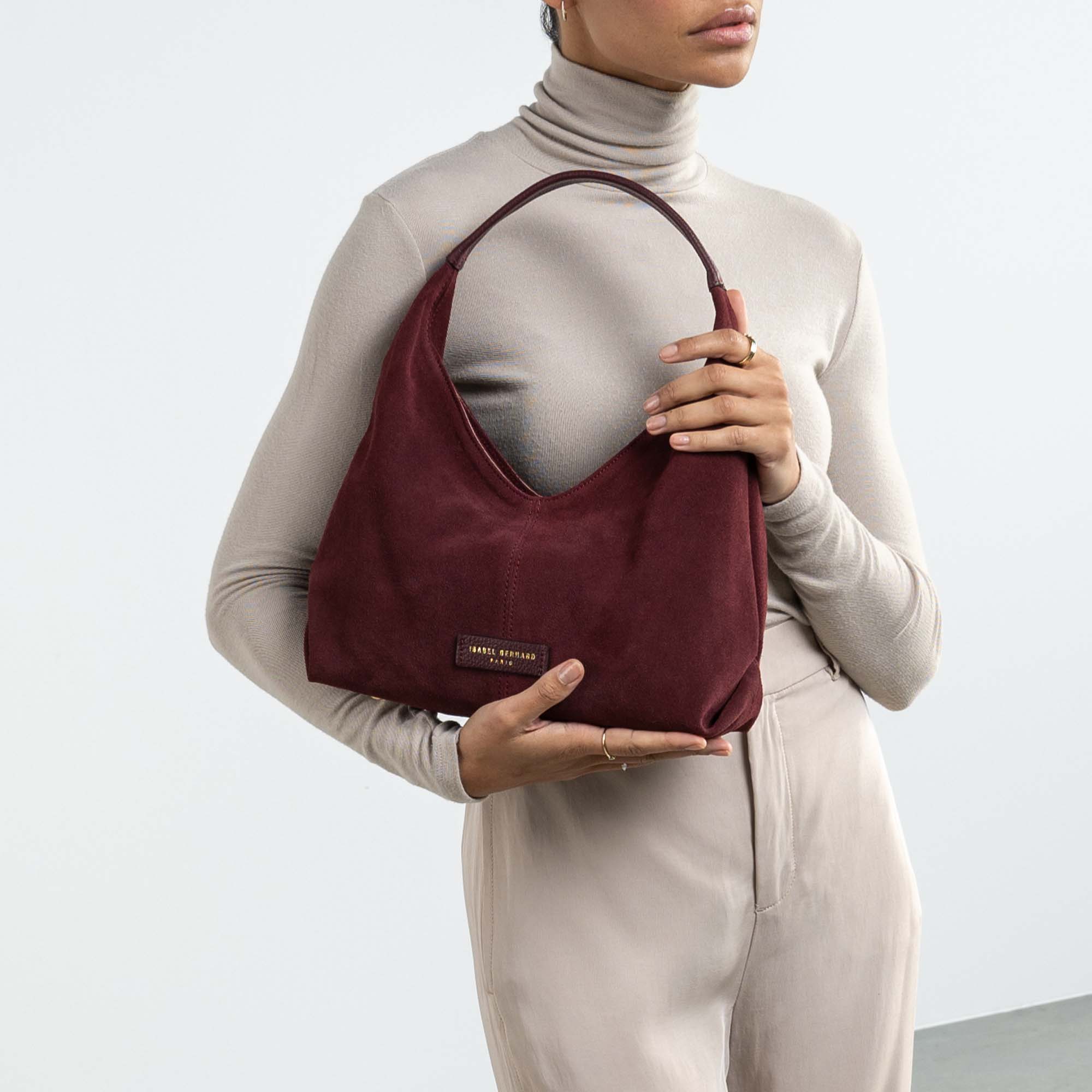 Honoré Grace mini dark bordeaux suede handbag
