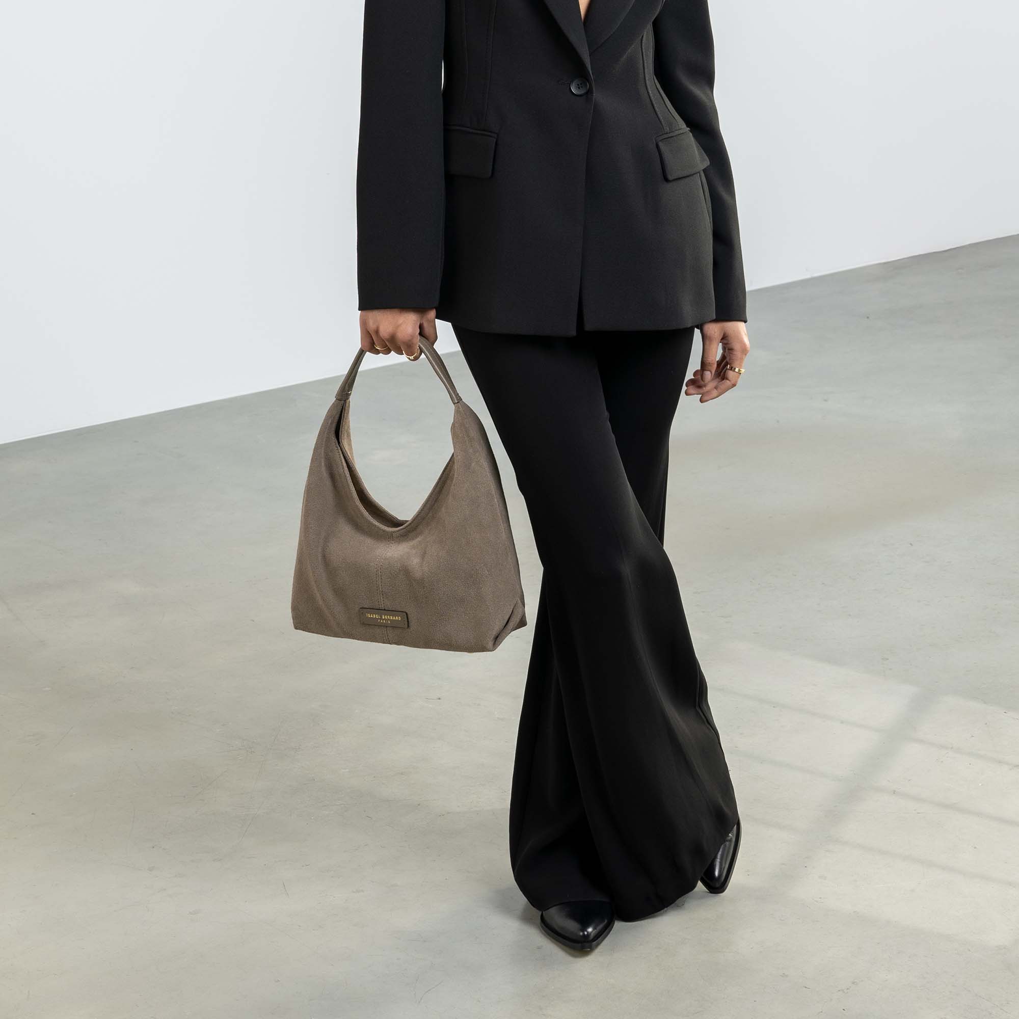 Honoré Grace mini taupe suede handbag