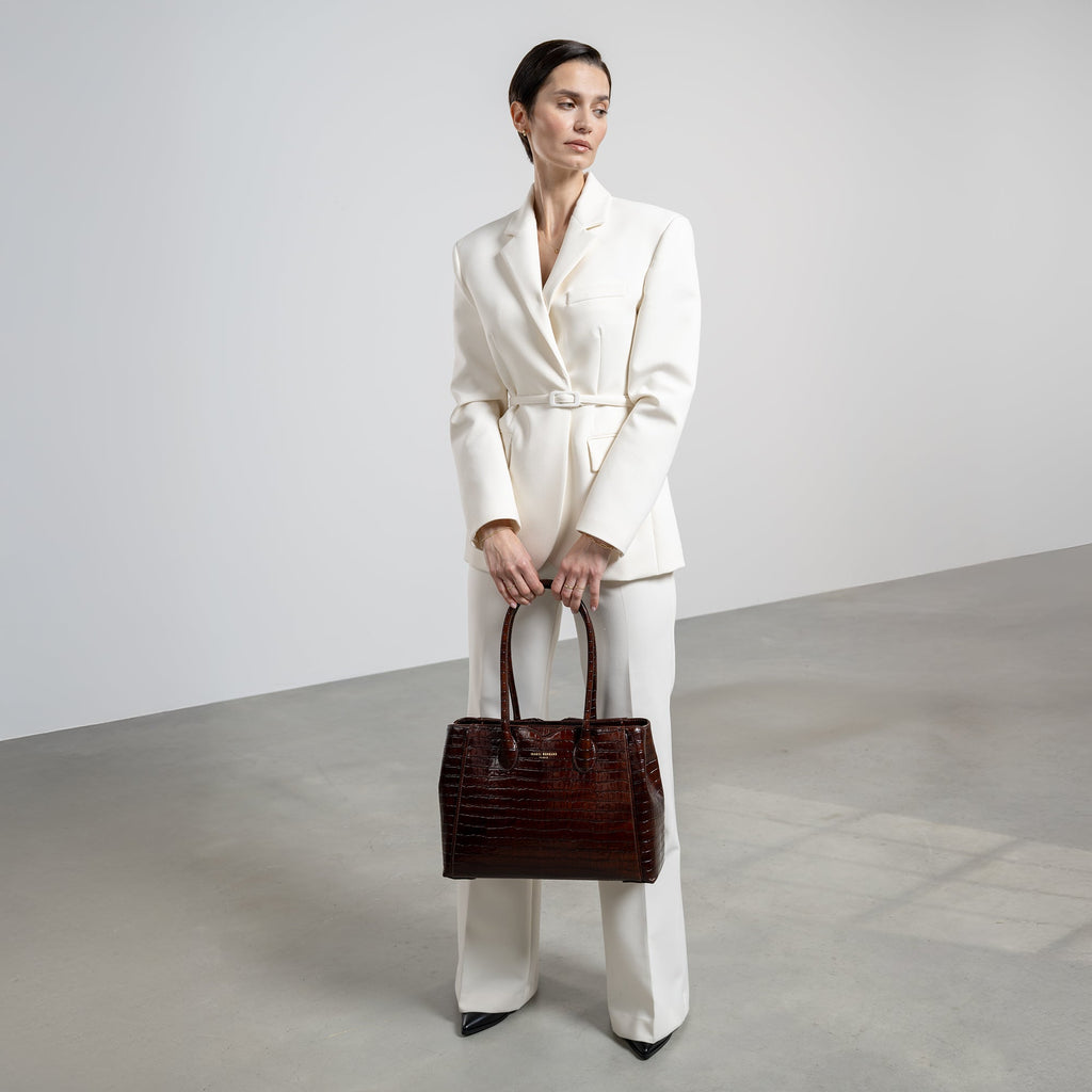 Honoré Cloe croco brown calfskin leather handbag