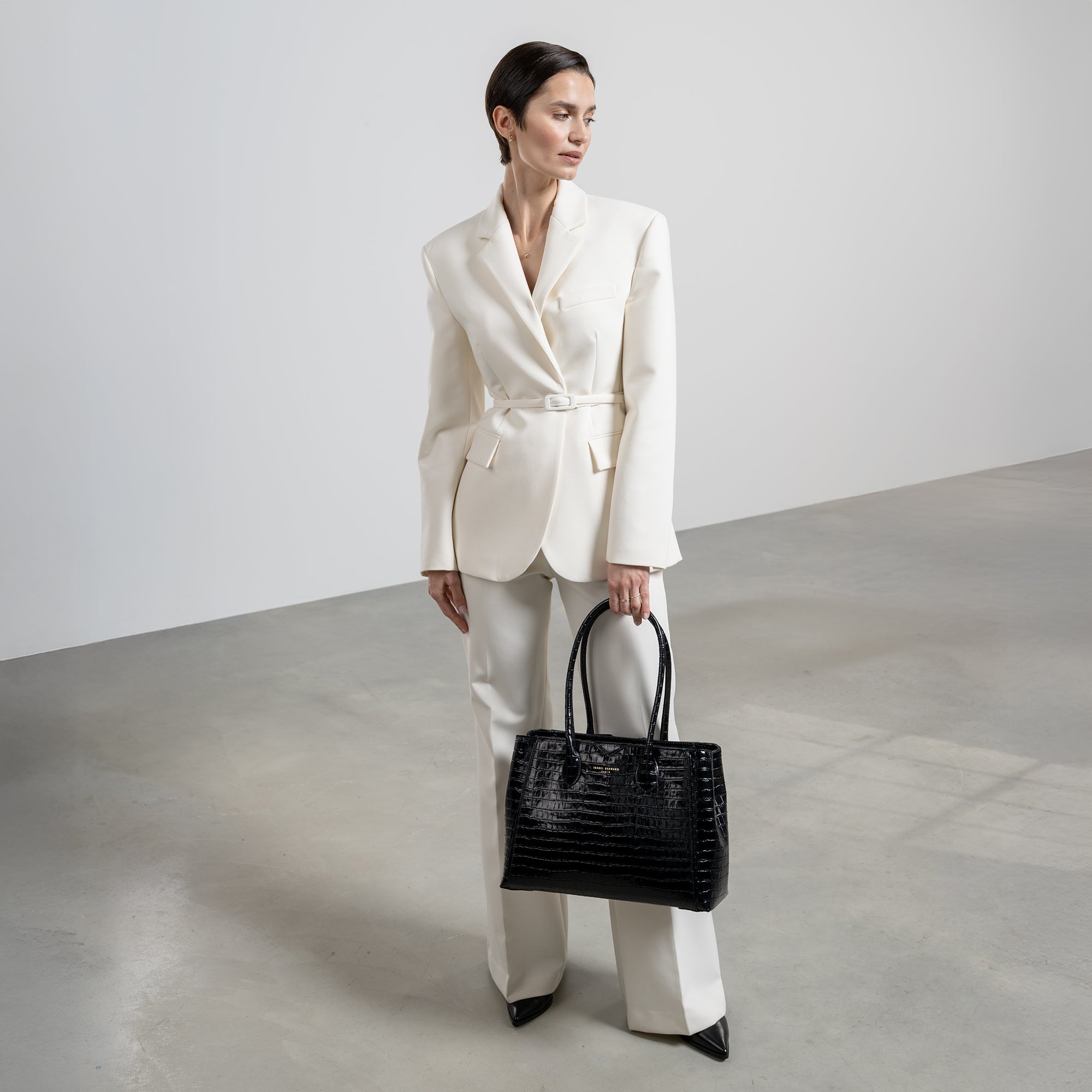 Honoré Cloe croco black calfskin leather handbag