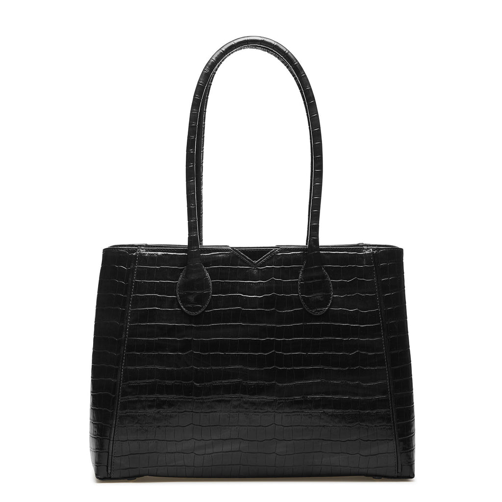 Cadeau d'Isabel croco black calfskin leather handbag and wallet set