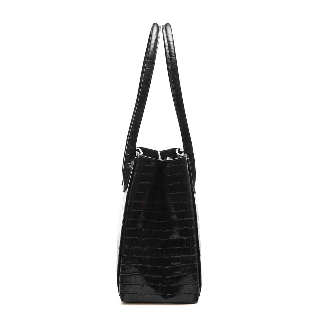 Cadeau d'Isabel croco black calfskin leather handbag and wallet set