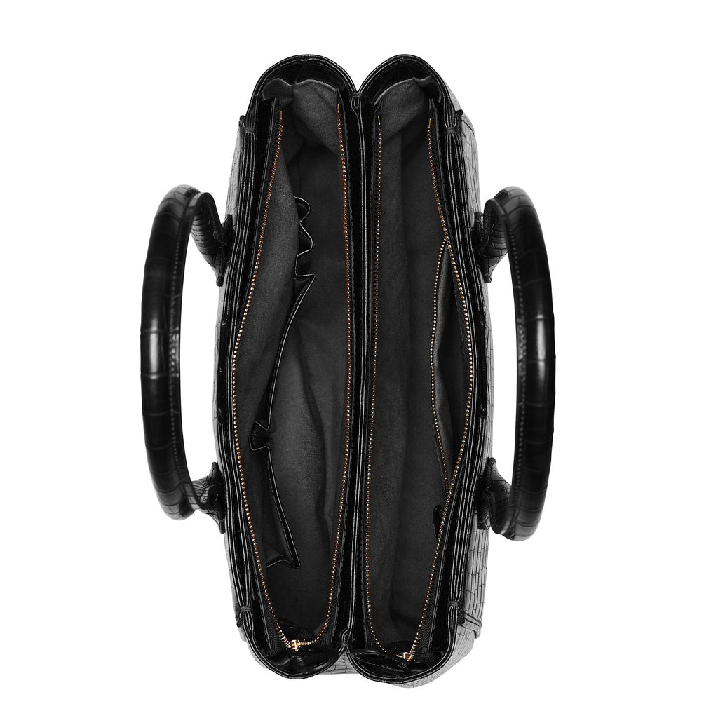 Cadeau d'Isabel croco black calfskin leather handbag and wallet set