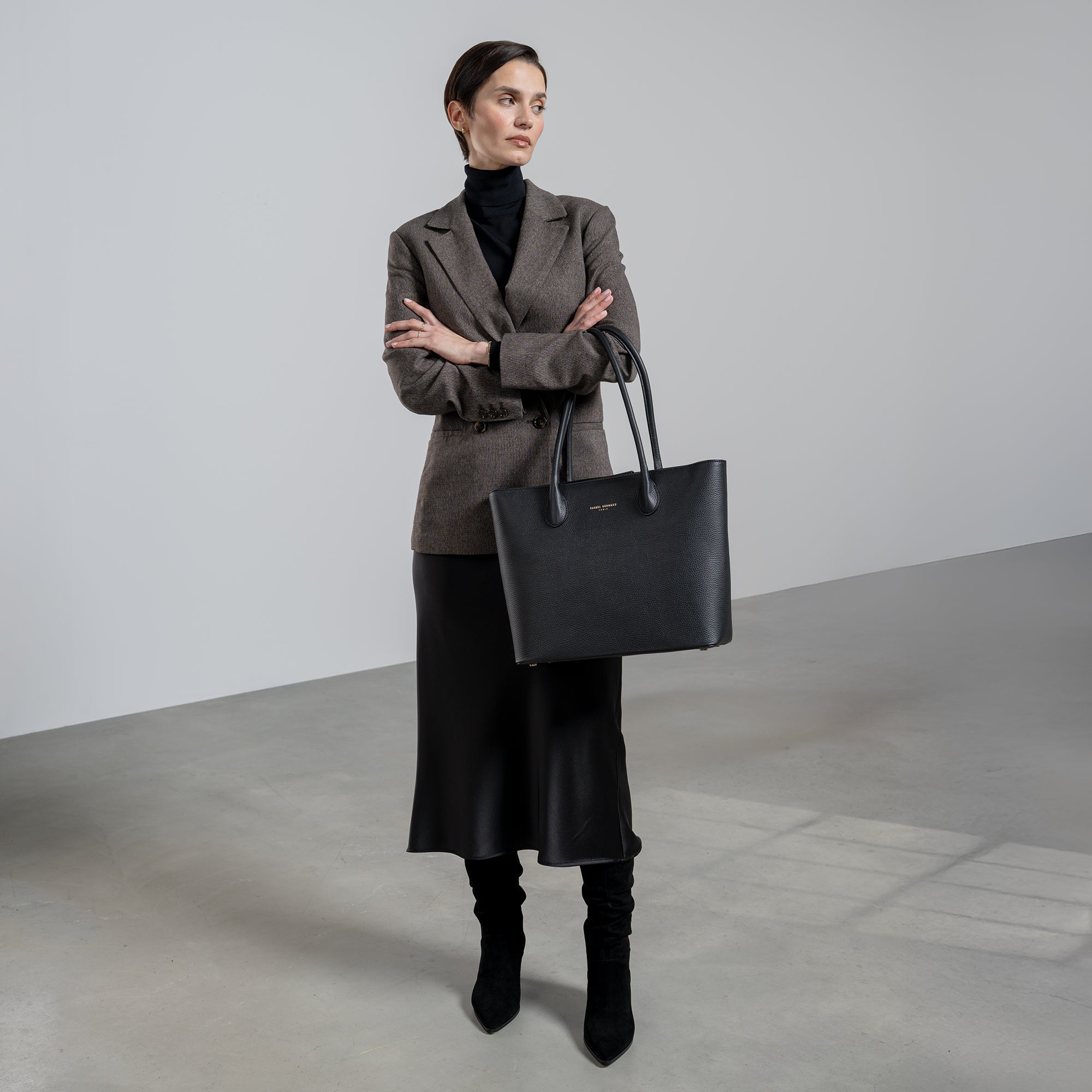 Honoré Lysanne black calfskin leather shopper