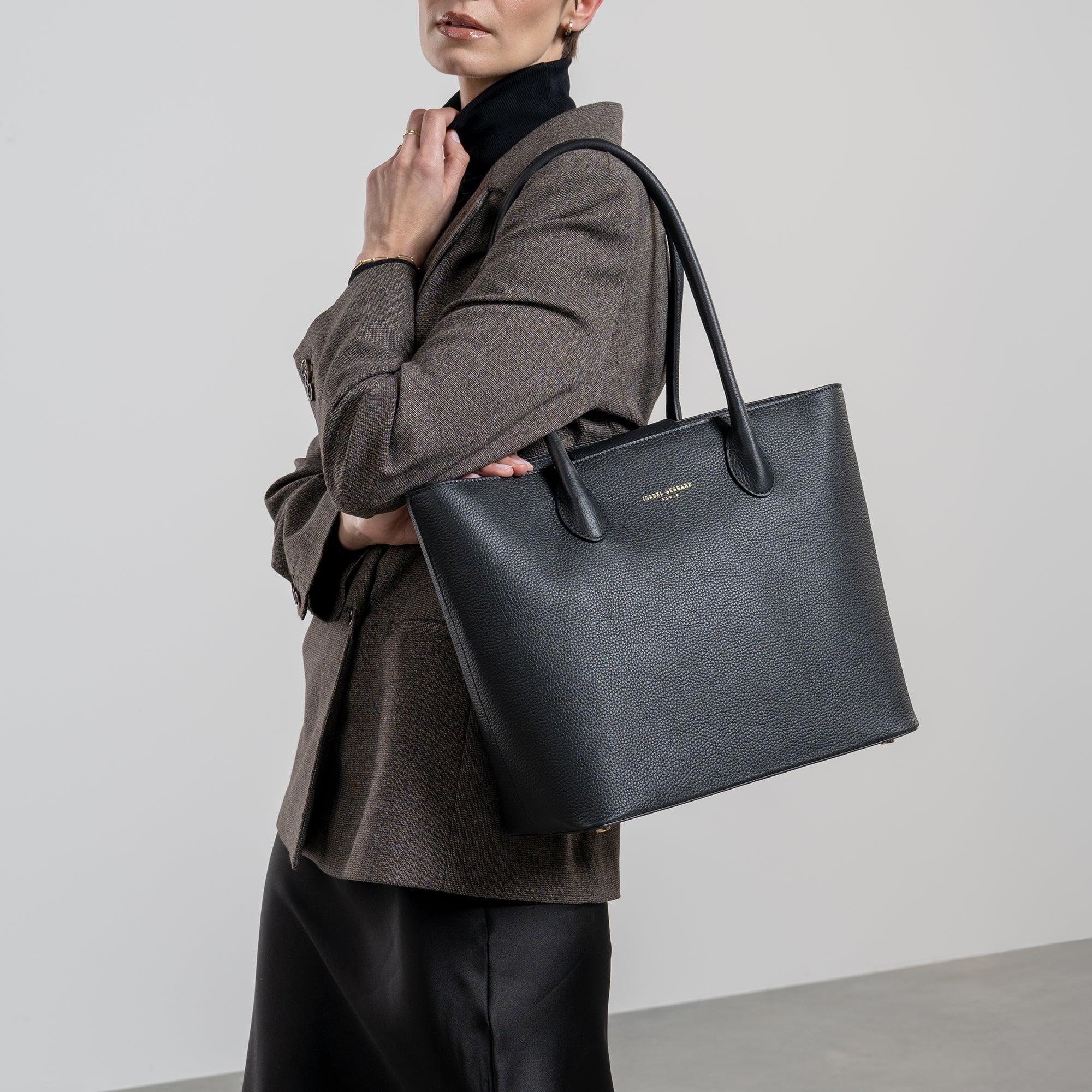 Cadeau d'Isabel black calfskin leather shopper and wallet set